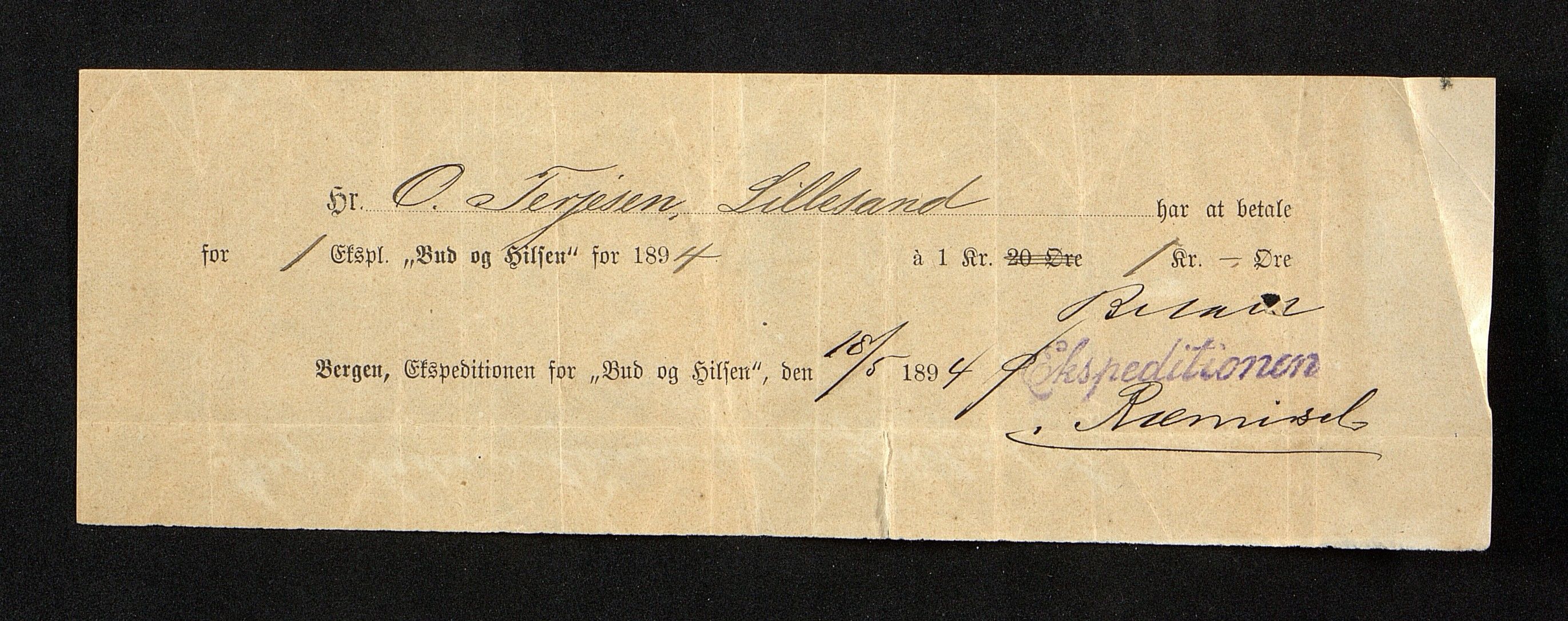 O. Terjesens rederi, AAKS/PA-2525/R/R02/L0001: Regnskapsbilag, 1884-1898