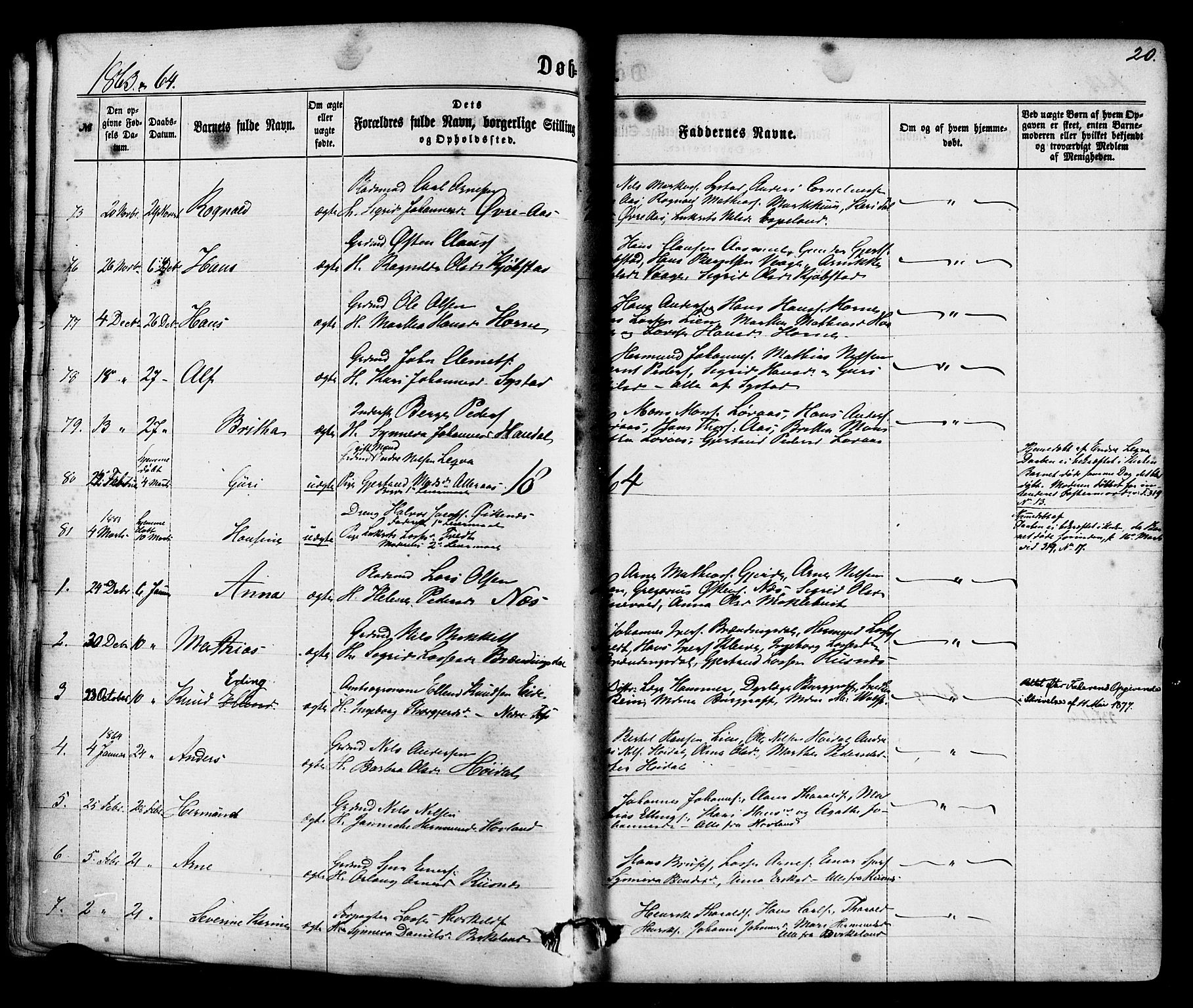 Hyllestad sokneprestembete, SAB/A-80401: Parish register (official) no. A 1, 1861-1886, p. 20