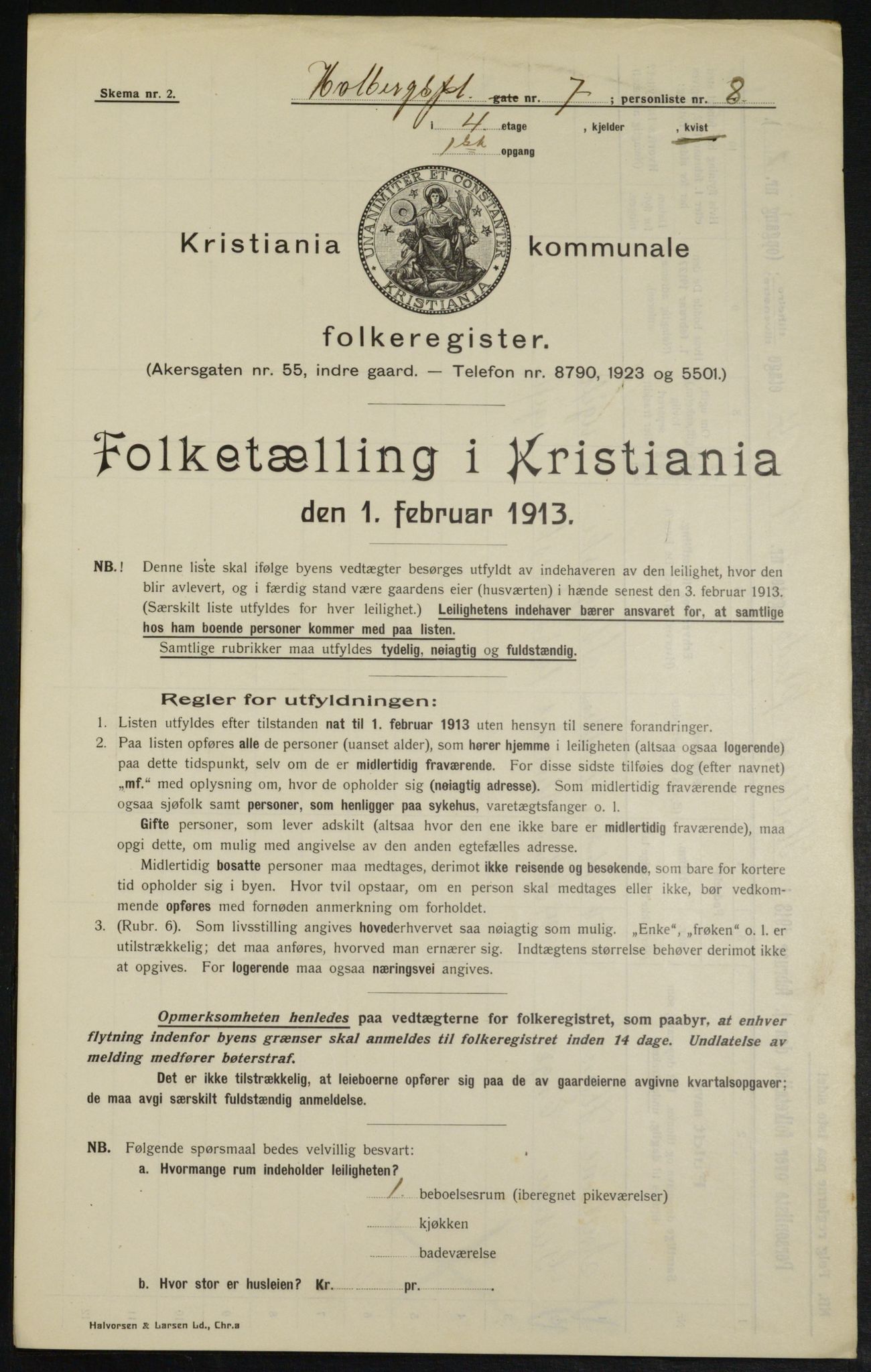 OBA, Municipal Census 1913 for Kristiania, 1913, p. 40444