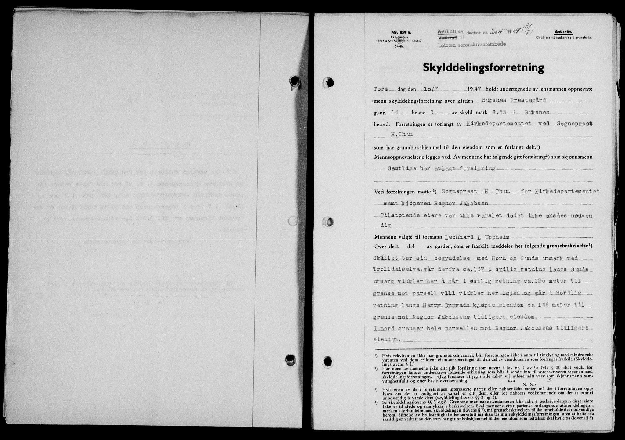 Lofoten sorenskriveri, SAT/A-0017/1/2/2C/L0017a: Mortgage book no. 17a, 1947-1948, Diary no: : 204/1948