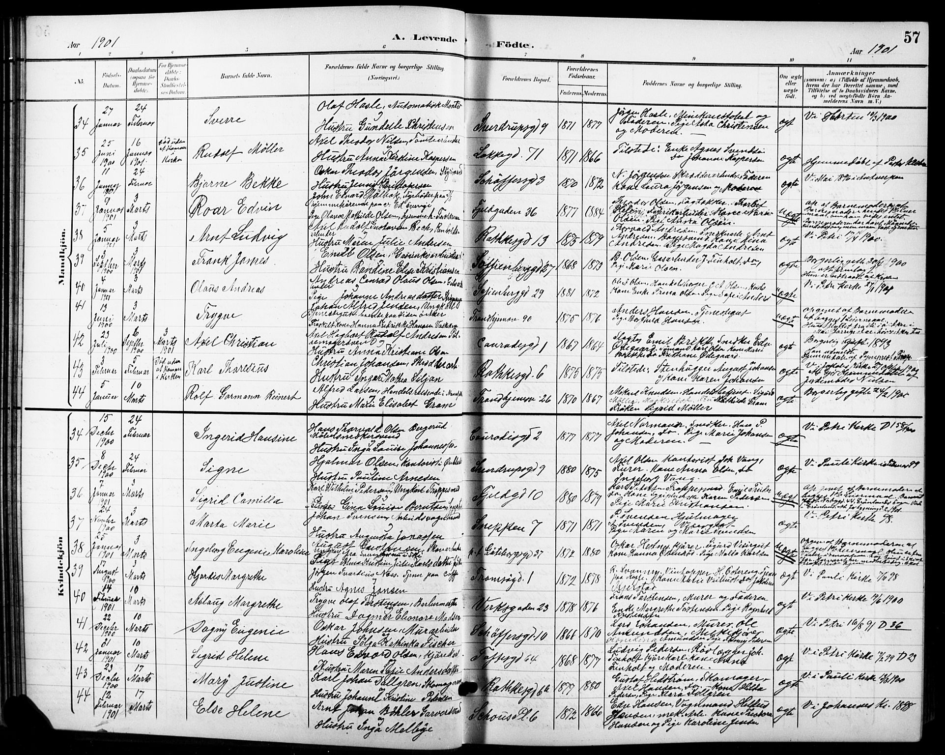 Petrus prestekontor Kirkebøker, AV/SAO-A-10872/G/Ga/L0003: Parish register (copy) no. 3, 1899-1913, p. 57
