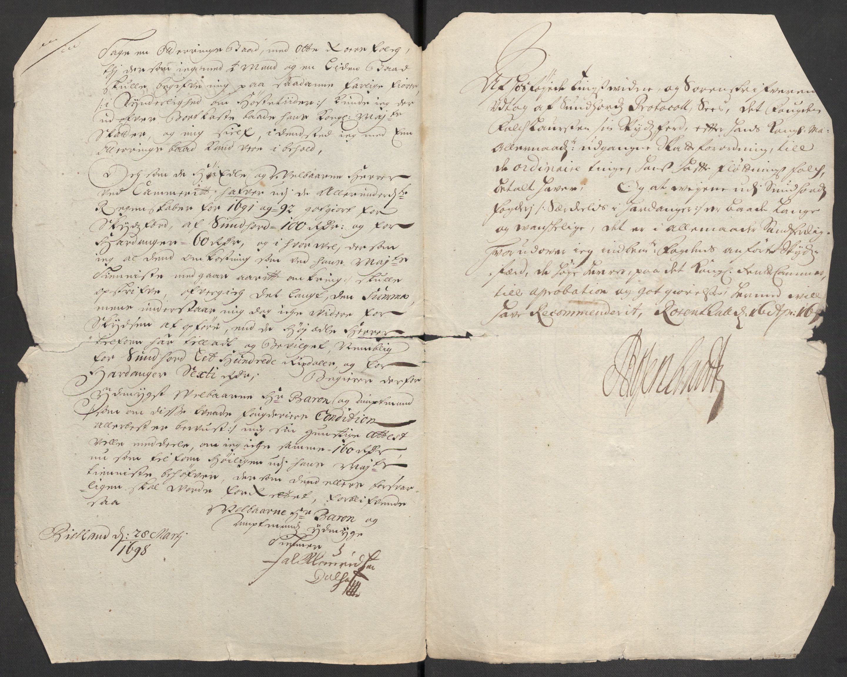 Rentekammeret inntil 1814, Reviderte regnskaper, Fogderegnskap, RA/EA-4092/R48/L2977: Fogderegnskap Sunnhordland og Hardanger, 1697-1698, p. 208