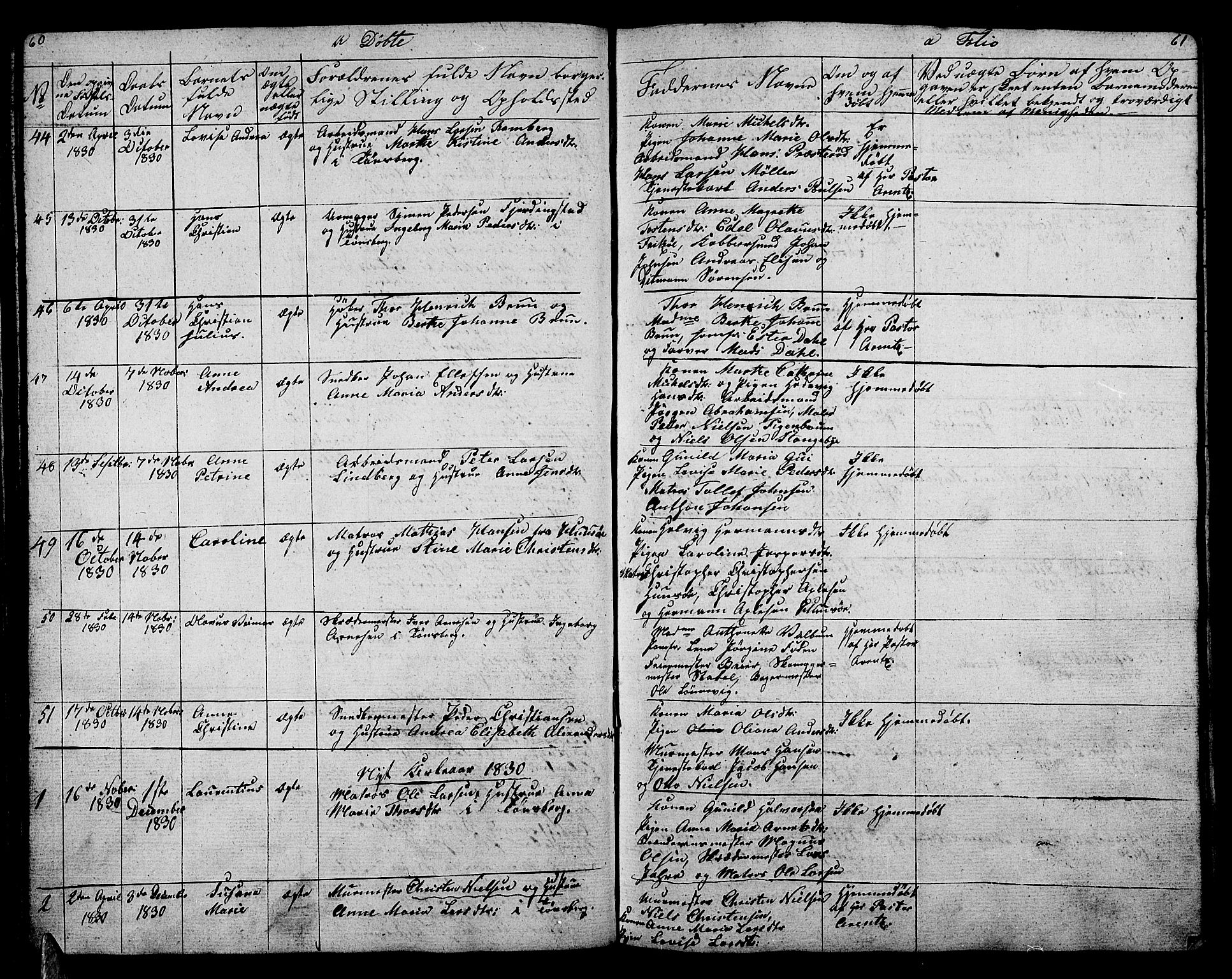 Tønsberg kirkebøker, AV/SAKO-A-330/G/Ga/L0002: Parish register (copy) no. 2, 1827-1854, p. 60-61