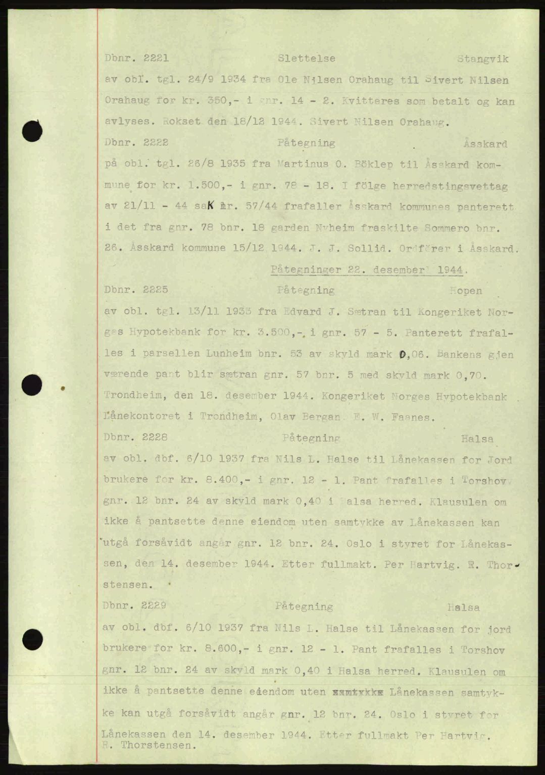 Nordmøre sorenskriveri, AV/SAT-A-4132/1/2/2Ca: Mortgage book no. C81, 1940-1945, Diary no: : 2221/1944