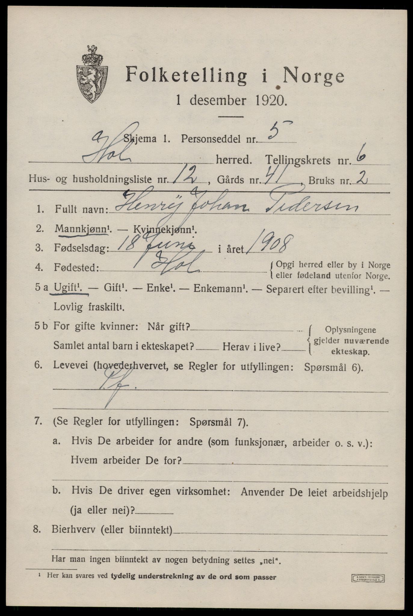 SAT, 1920 census for Hol, 1920, p. 4727