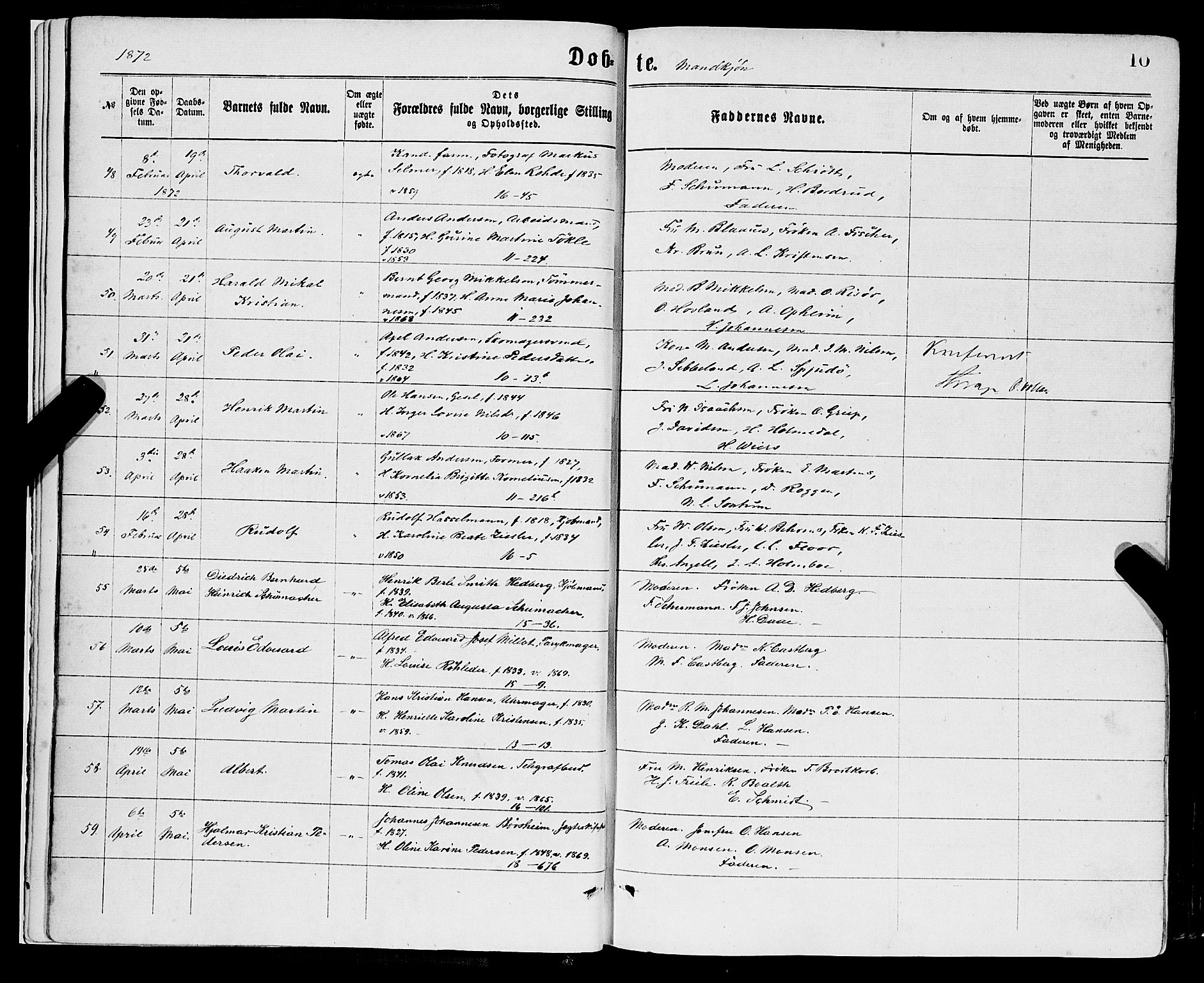 Domkirken sokneprestembete, SAB/A-74801/H/Haa/L0022: Parish register (official) no. B 5, 1872-1878, p. 10