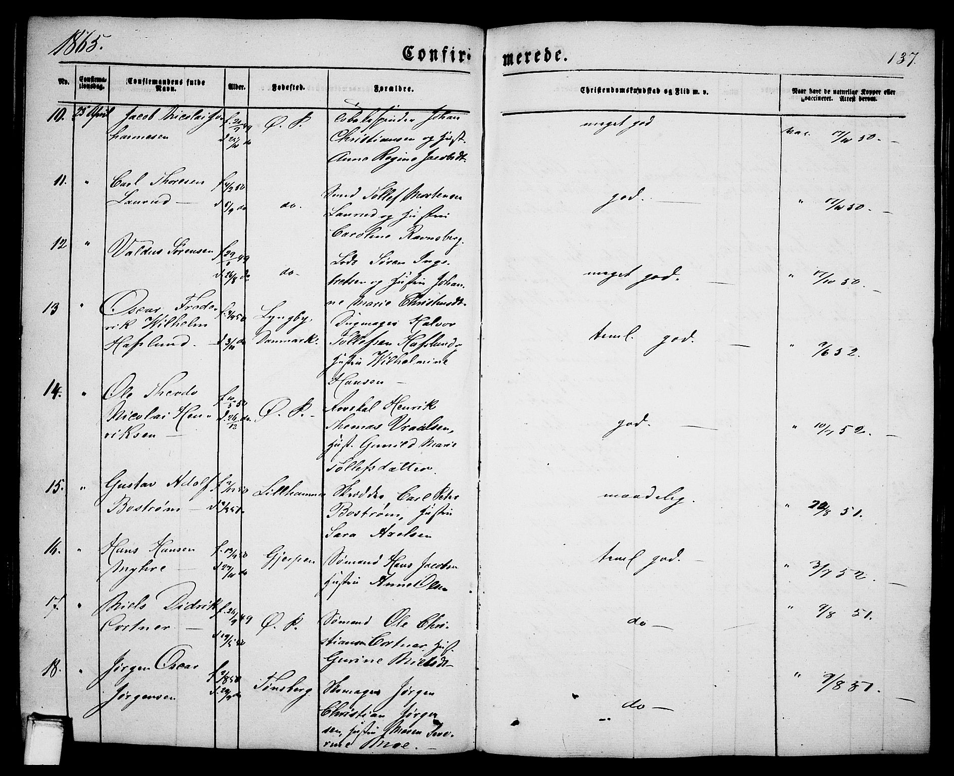 Porsgrunn kirkebøker , SAKO/A-104/G/Ga/L0002: Parish register (copy) no. I 2, 1847-1877, p. 137