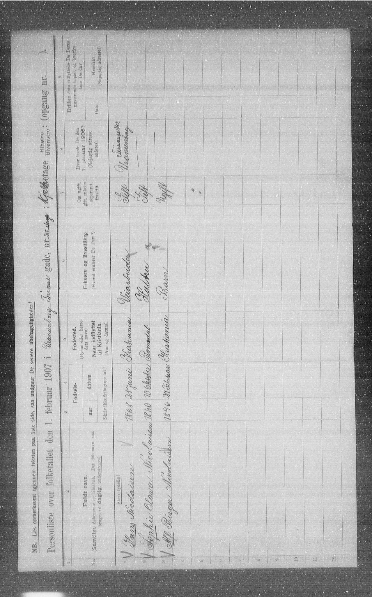 OBA, Municipal Census 1907 for Kristiania, 1907, p. 61156