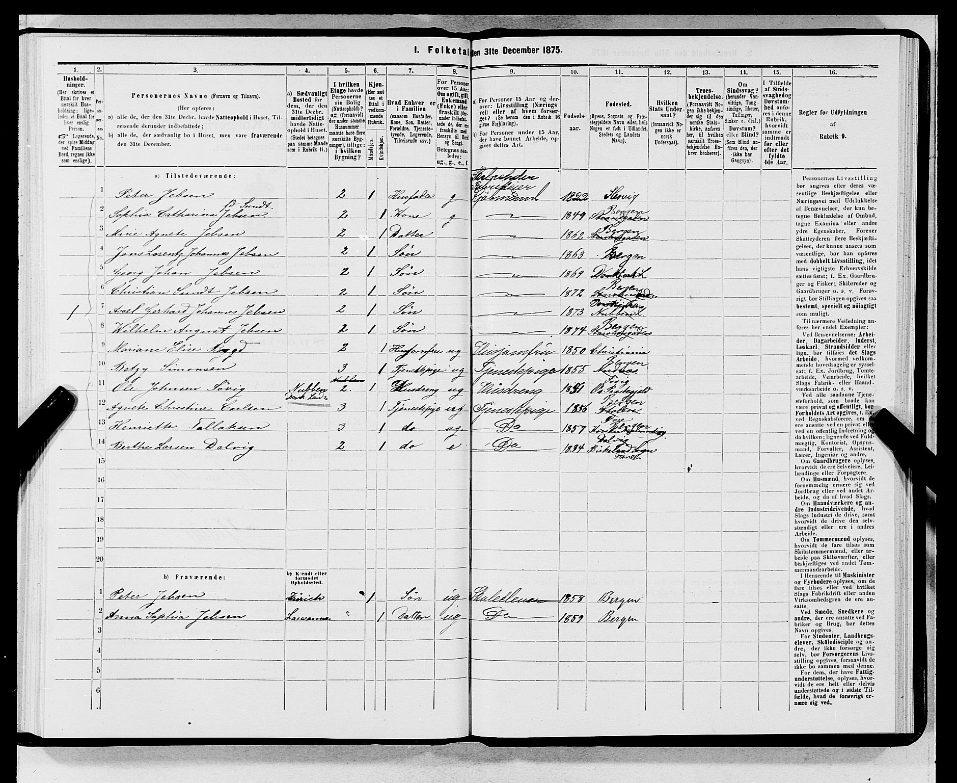 SAB, 1875 census for 1301 Bergen, 1875, p. 3696