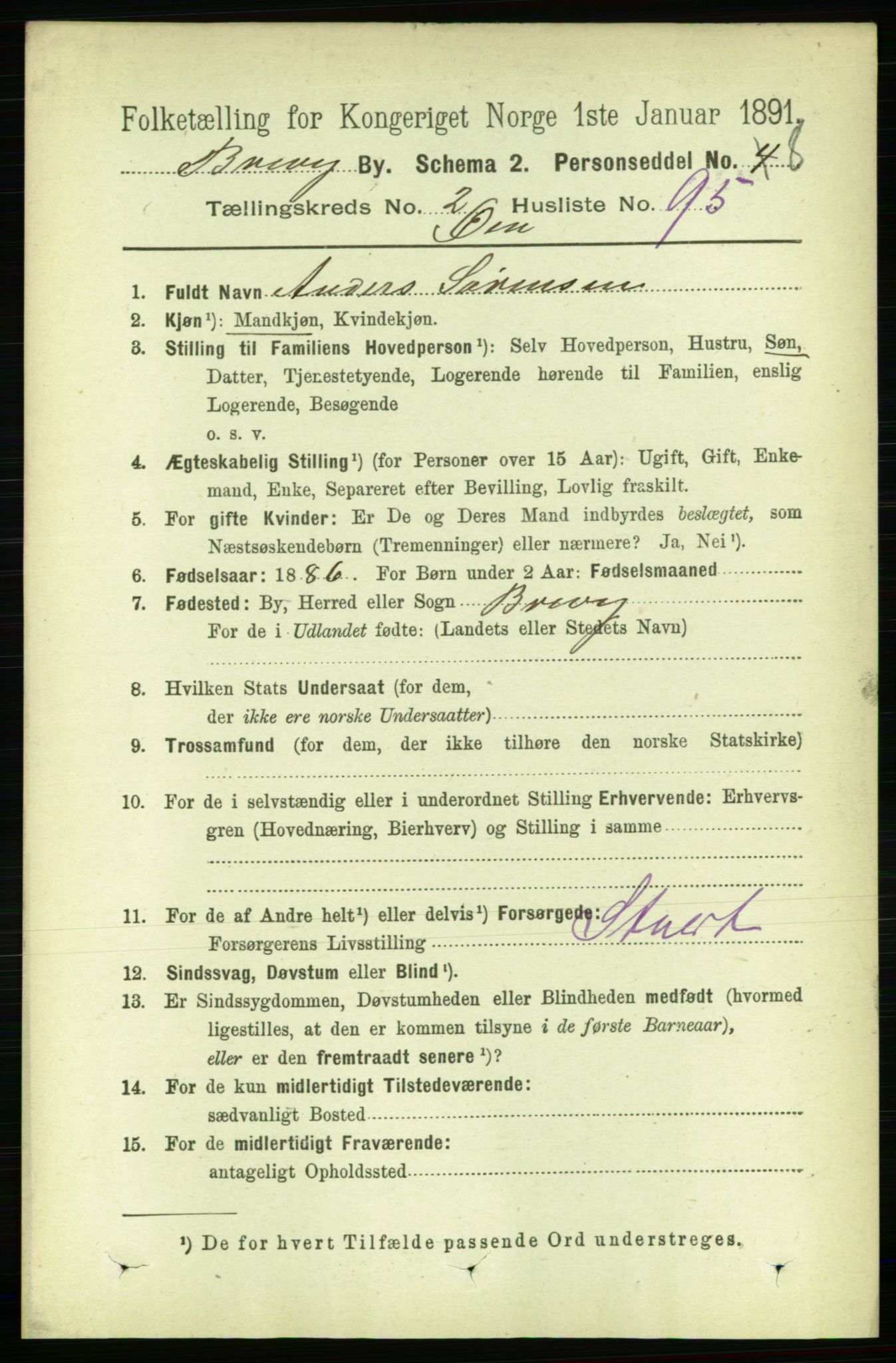 RA, 1891 census for 0804 Brevik, 1891, p. 2147