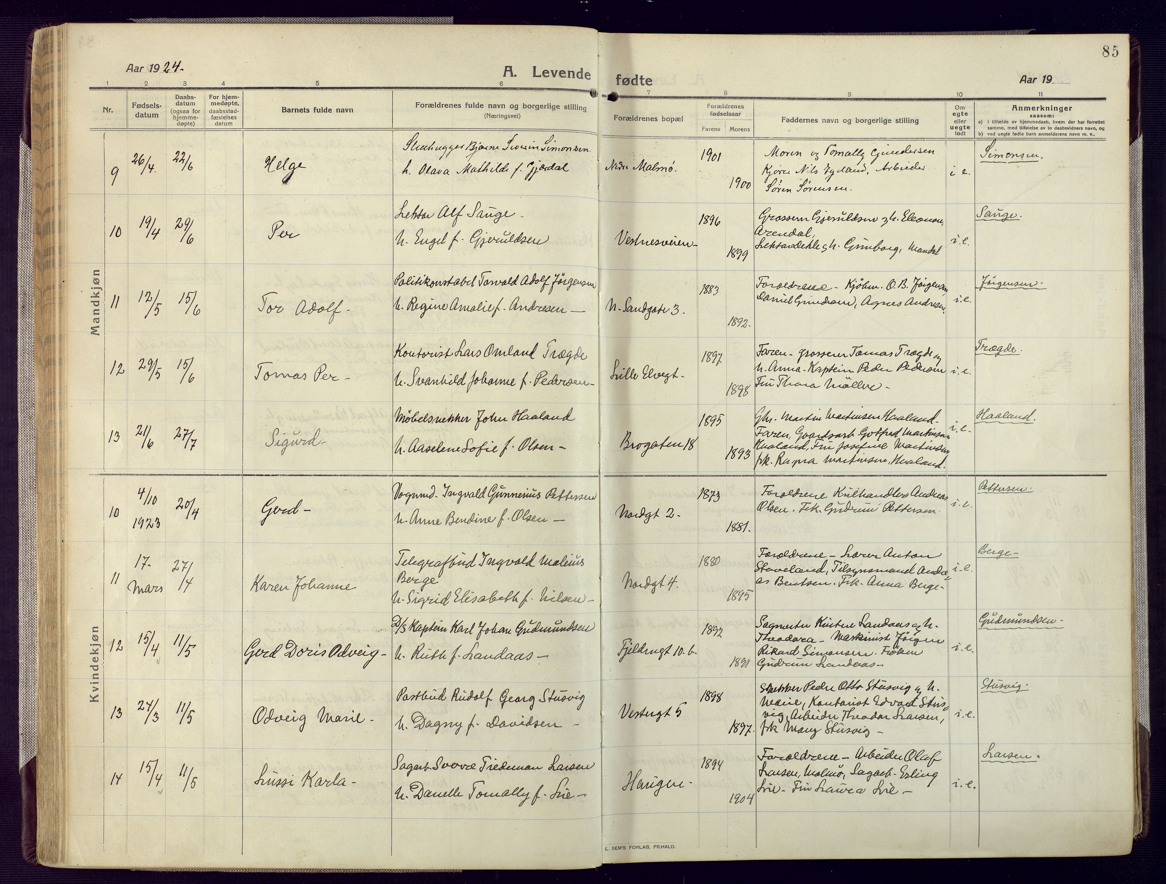 Mandal sokneprestkontor, AV/SAK-1111-0030/F/Fa/Fac/L0001: Parish register (official) no. A 1, 1913-1925, p. 85