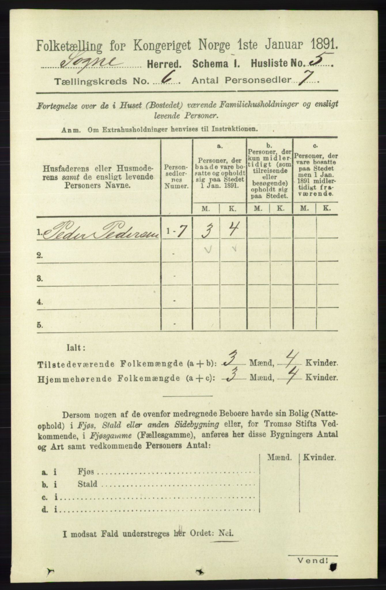 RA, 1891 census for 1018 Søgne, 1891, p. 1360