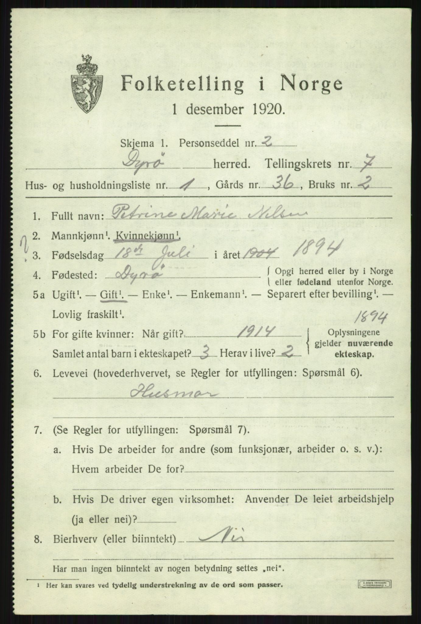 SATØ, 1920 census for Dyrøy, 1920, p. 3621