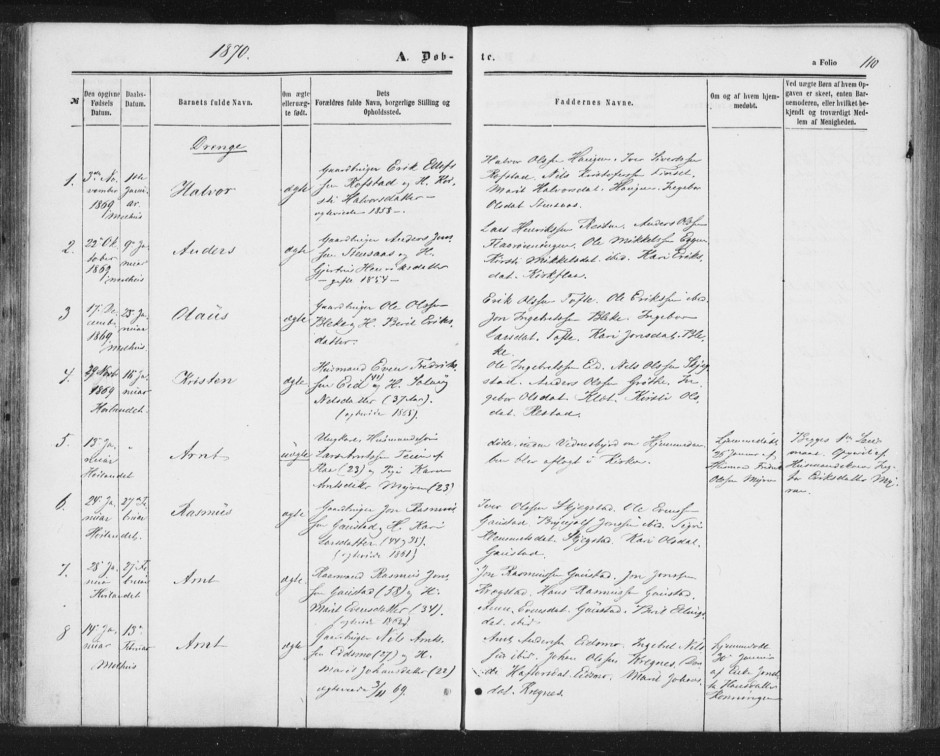 Ministerialprotokoller, klokkerbøker og fødselsregistre - Sør-Trøndelag, SAT/A-1456/691/L1077: Parish register (official) no. 691A09, 1862-1873, p. 110