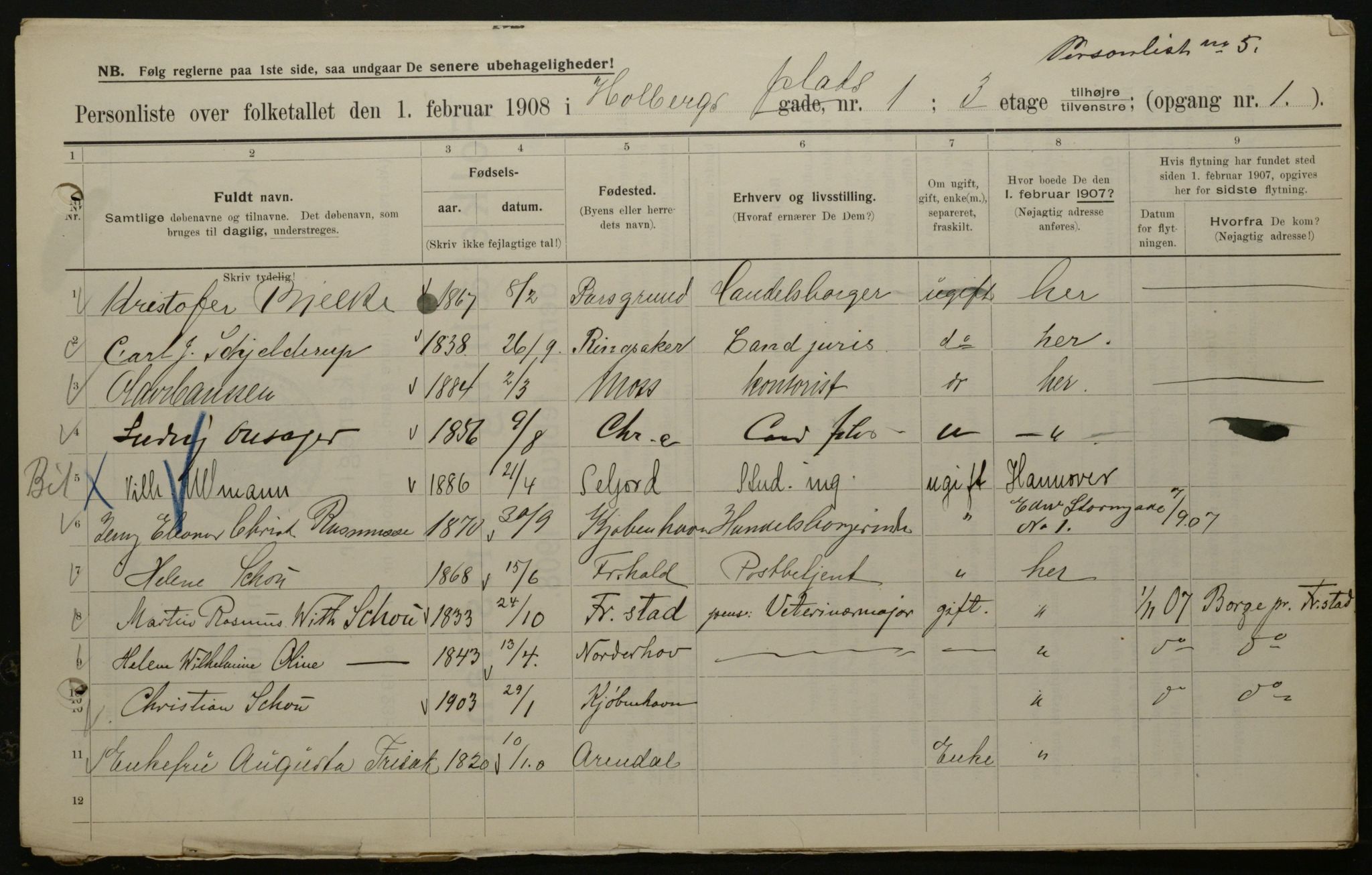 OBA, Municipal Census 1908 for Kristiania, 1908, p. 36450