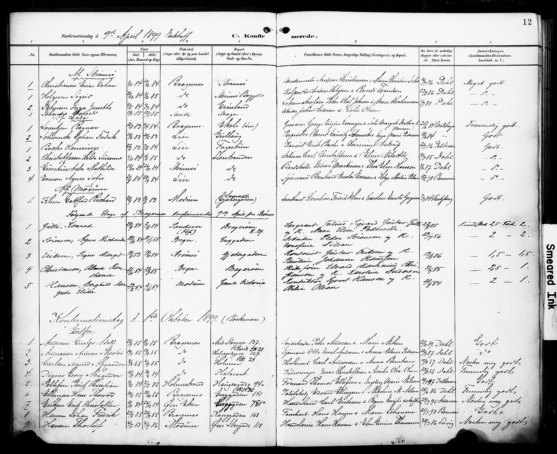 Bragernes kirkebøker, AV/SAKO-A-6/F/Fc/L0007: Parish register (official) no. III 7, 1898-1909, p. 12