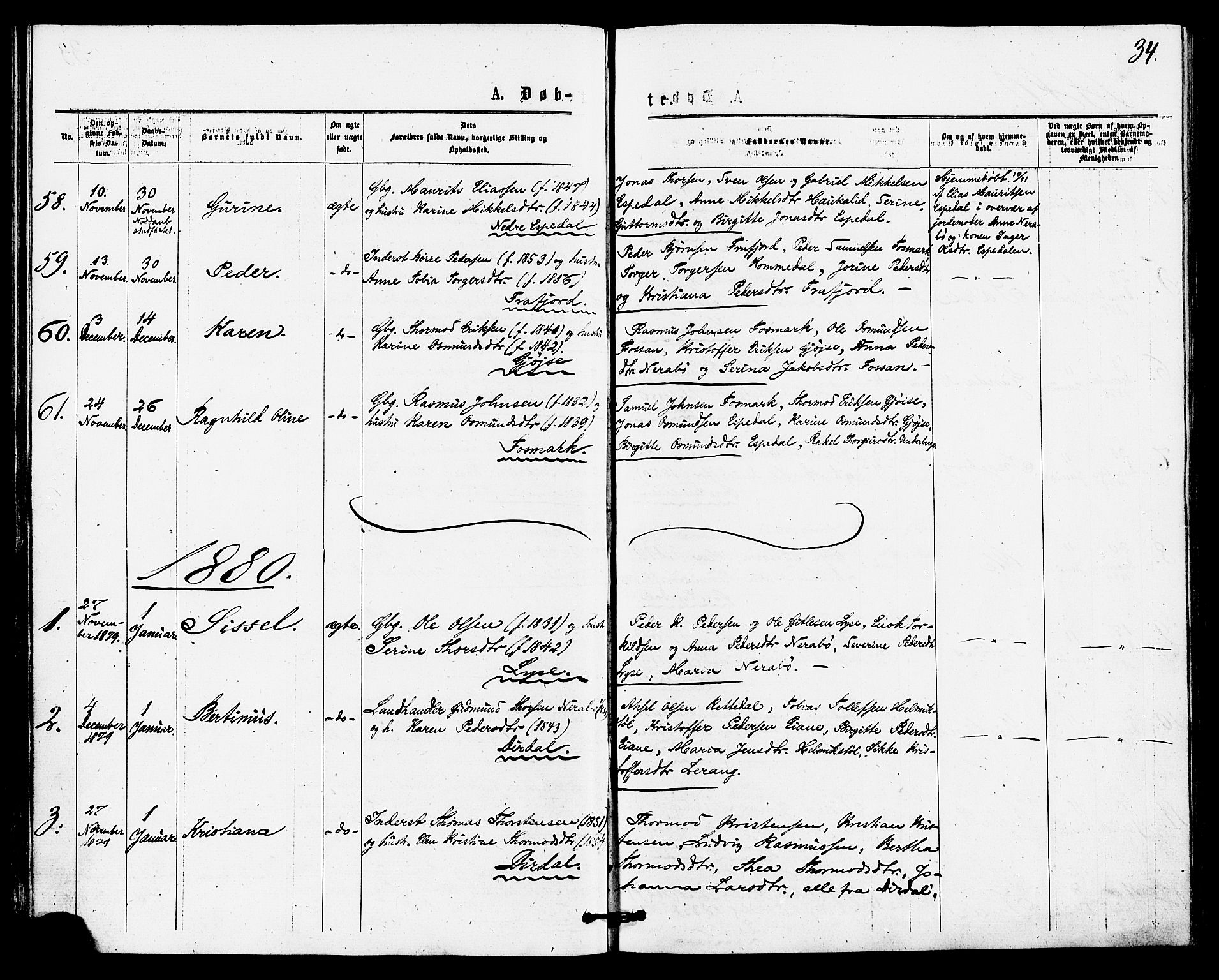 Høgsfjord sokneprestkontor, SAST/A-101624/H/Ha/Haa/L0004: Parish register (official) no. A 4, 1876-1884, p. 34