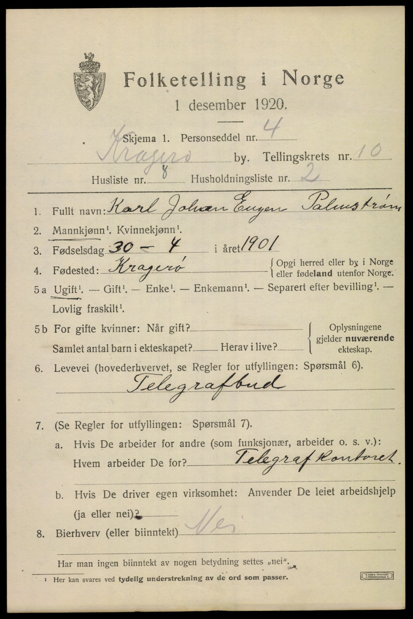 SAKO, 1920 census for Kragerø, 1920, p. 13101