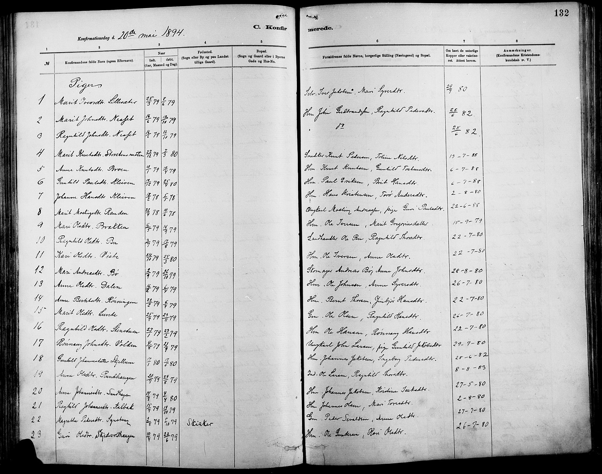 Vågå prestekontor, SAH/PREST-076/H/Ha/Haa/L0009: Parish register (official) no. 9, 1886-1904, p. 132