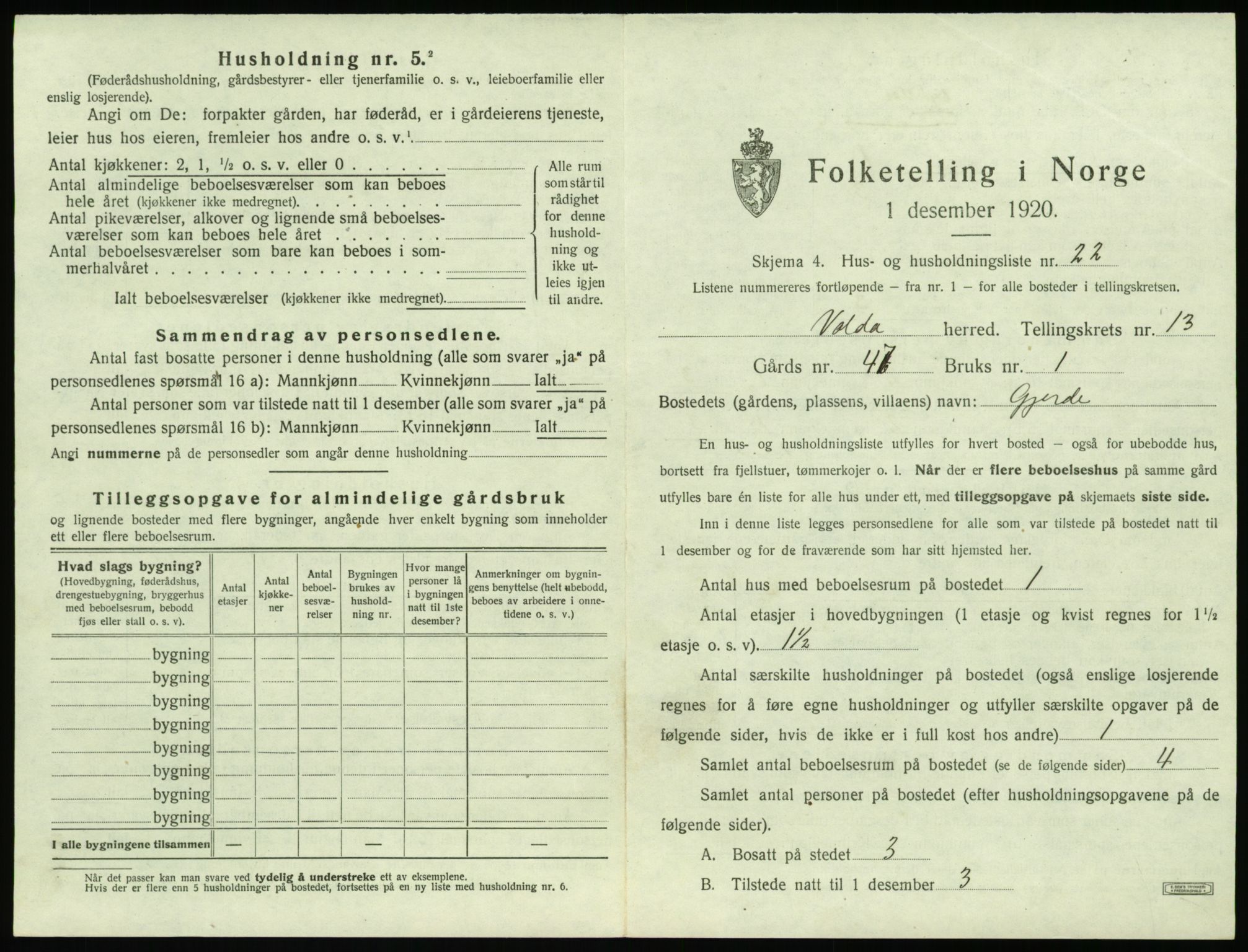 SAT, 1920 census for Volda, 1920, p. 1090