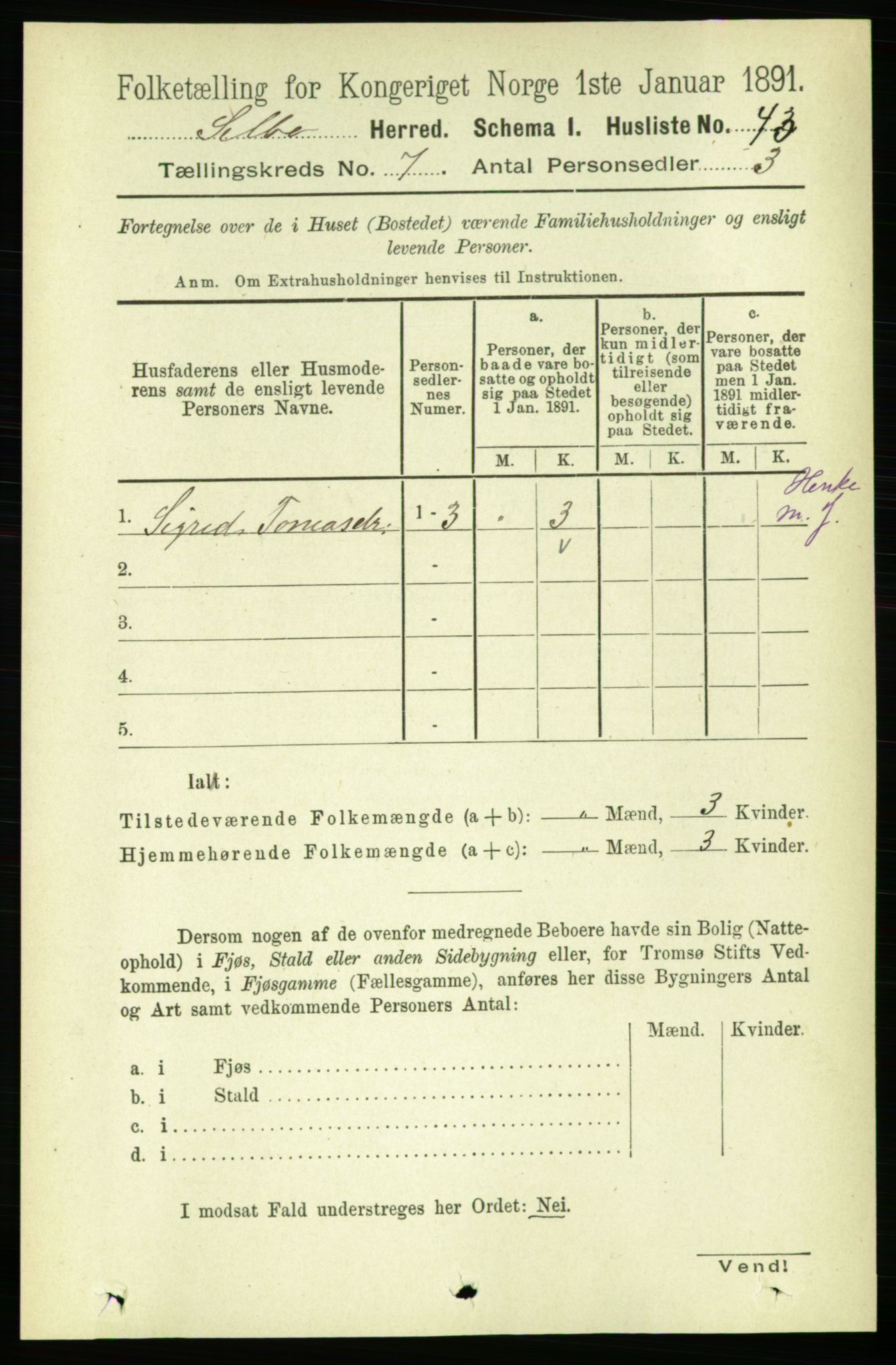 RA, 1891 census for 1664 Selbu, 1891, p. 2563
