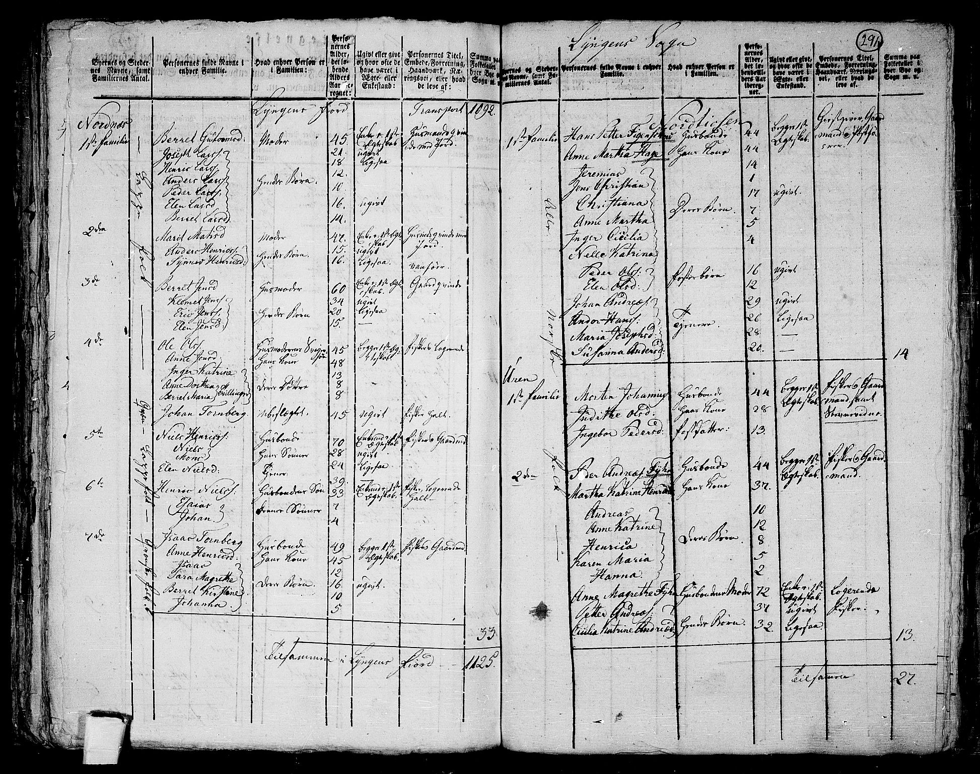 RA, 1801 census for 1938P Lyngen, 1801, p. 290b-291a