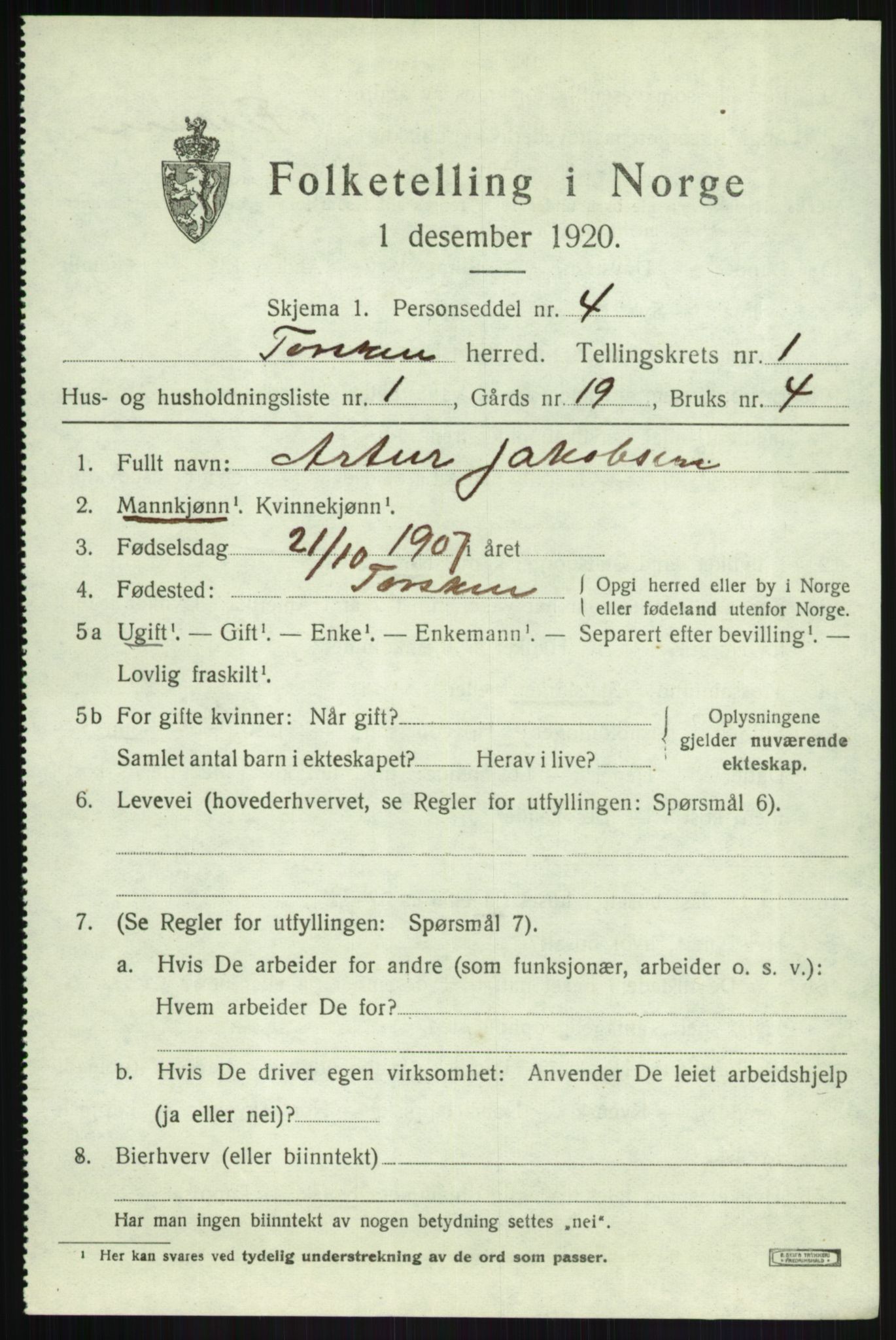 SATØ, 1920 census for Torsken, 1920, p. 554