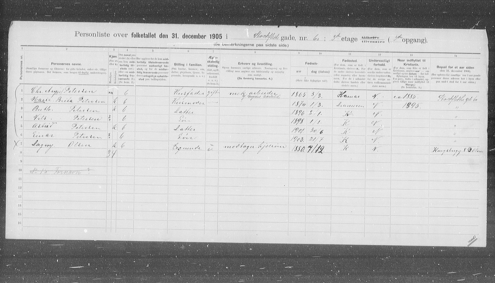 OBA, Municipal Census 1905 for Kristiania, 1905, p. 53501