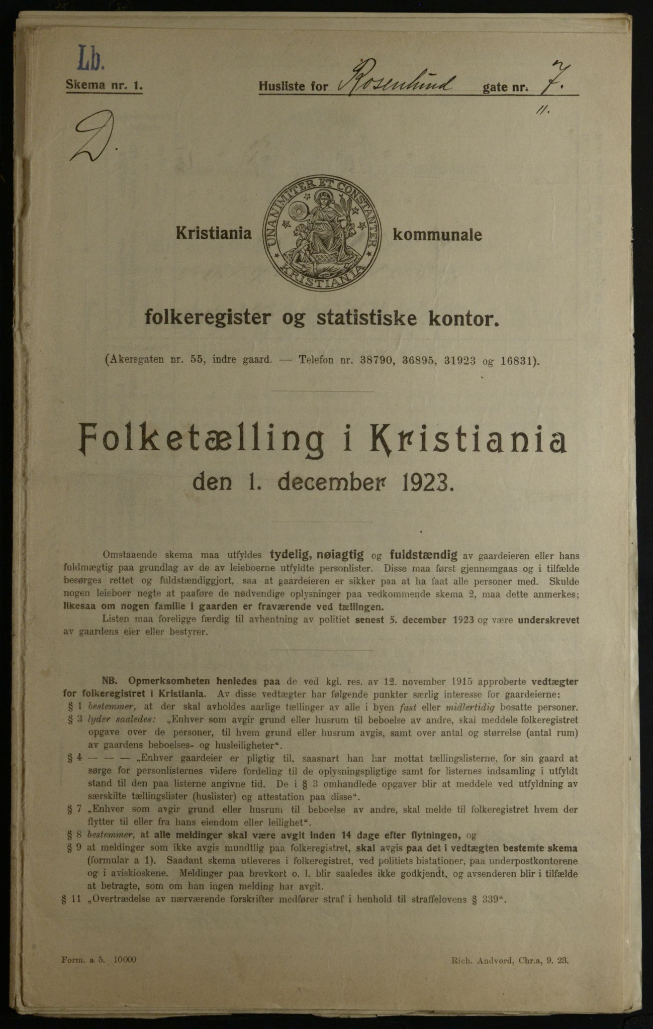 OBA, Municipal Census 1923 for Kristiania, 1923, p. 92861