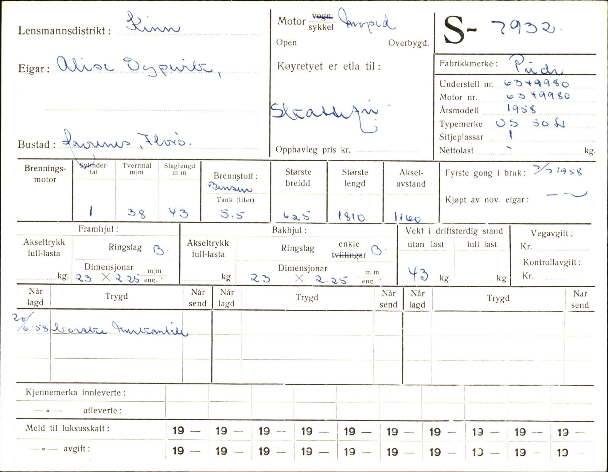 Statens vegvesen, Sogn og Fjordane vegkontor, AV/SAB-A-5301/4/F/L0005: Registerkort utmeldte Fjordane S7900-8299, 1930-1961, p. 54