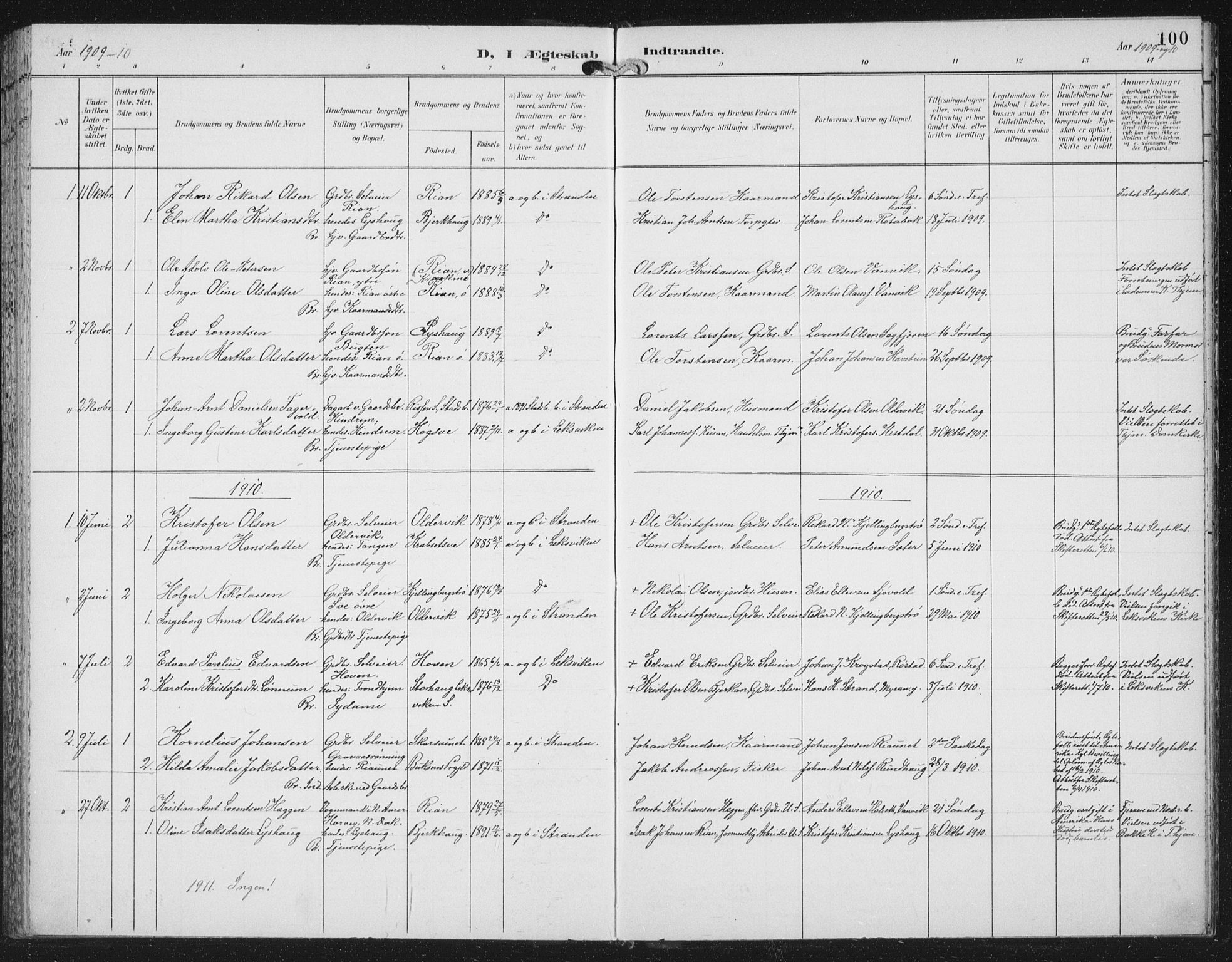 Ministerialprotokoller, klokkerbøker og fødselsregistre - Nord-Trøndelag, SAT/A-1458/702/L0024: Parish register (official) no. 702A02, 1898-1914, p. 100