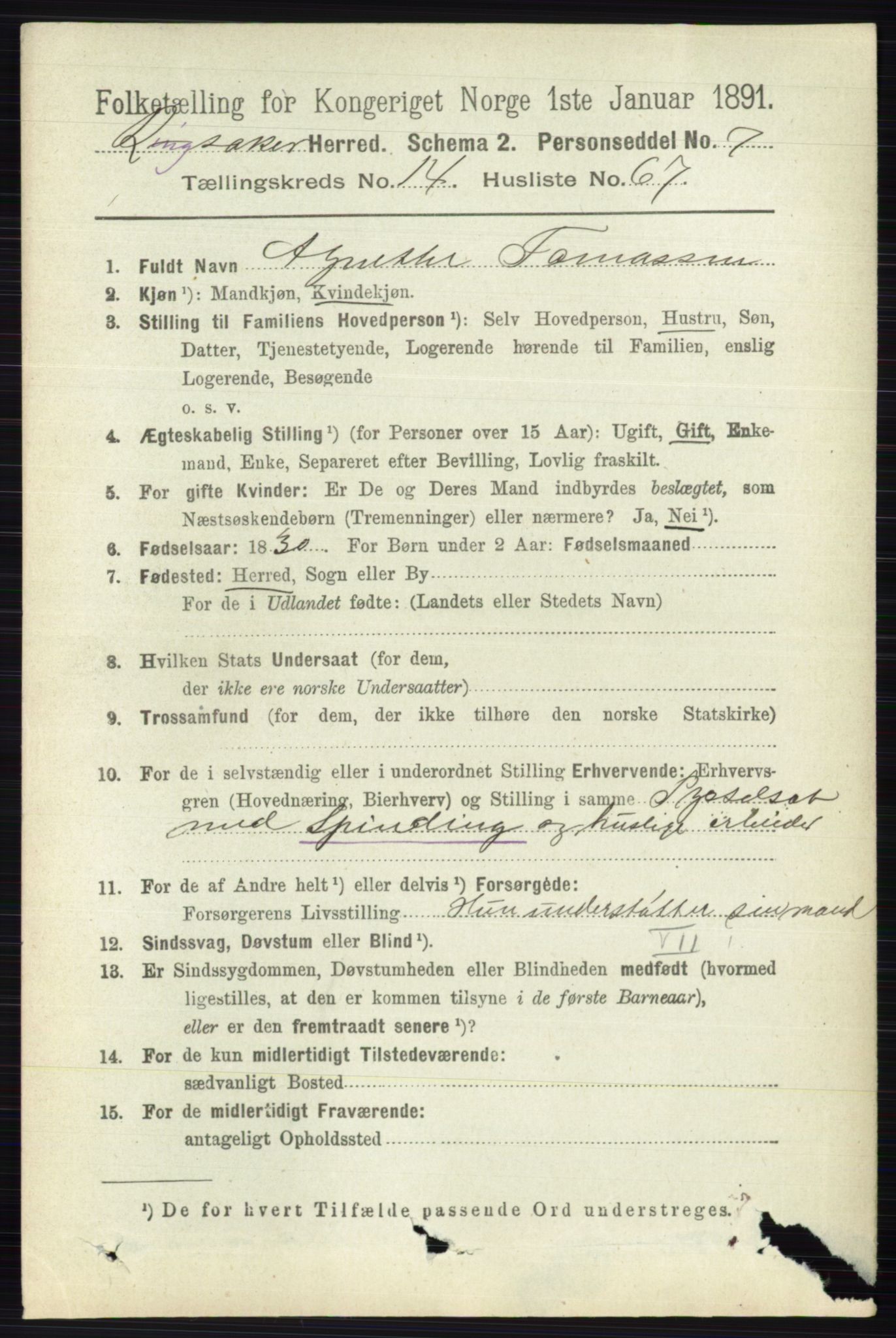 RA, 1891 census for 0412 Ringsaker, 1891, p. 8231