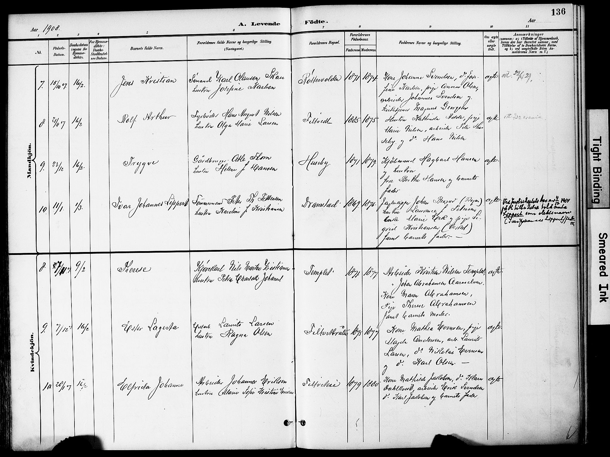 Hurum kirkebøker, AV/SAKO-A-229/F/Fa/L0015: Parish register (official) no. 15, 1896-1908, p. 136