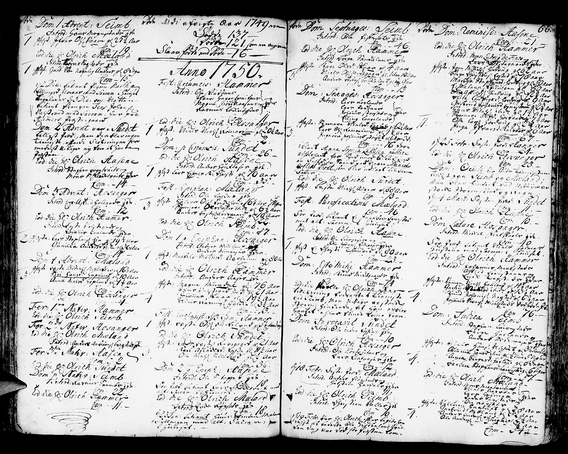 Hamre sokneprestembete, AV/SAB-A-75501/H/Ha/Haa/Haaa/L0005: Parish register (official) no. A 5, 1732-1750, p. 66