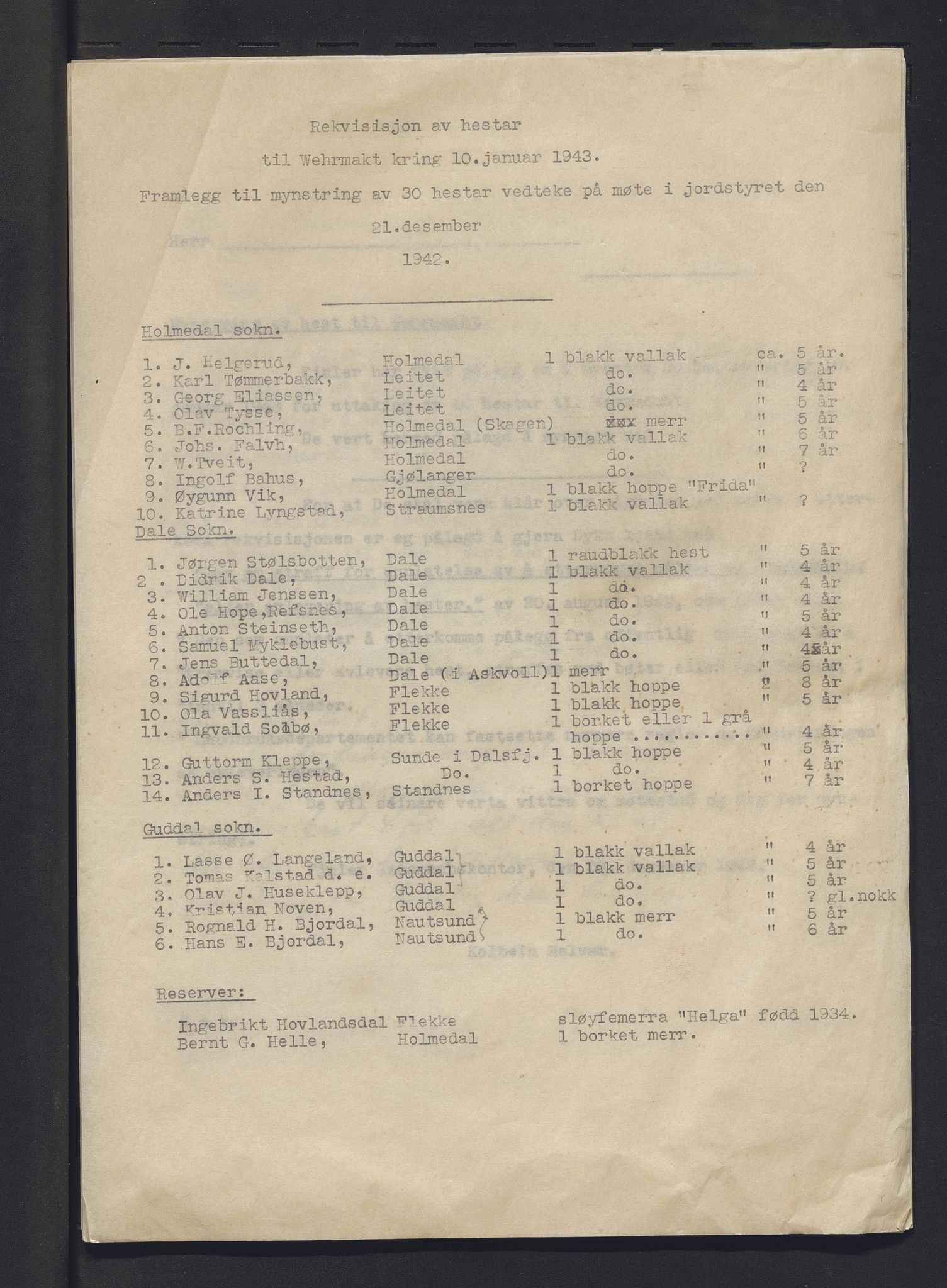 Lensmannen i Fjaler, AV/SAB-A-27201/0026/L0001: Saker om innlevering av radioapparat, rekvisisjonar av hestar og tepper m.m., blending, forsyningsnemnda, 1940-1945, p. 2