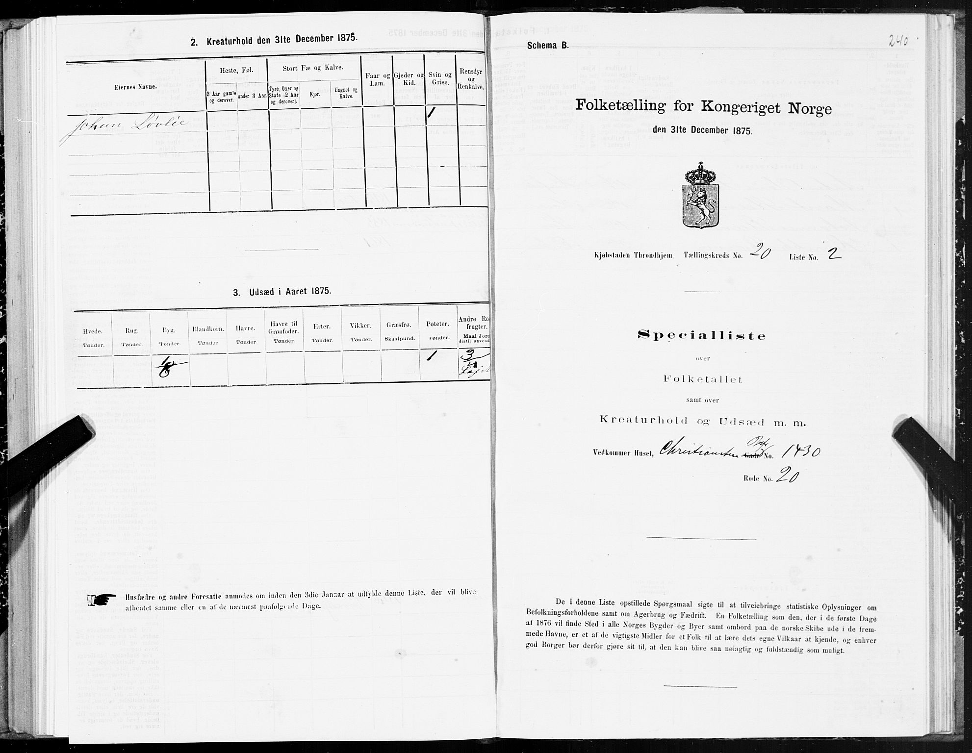 SAT, 1875 census for 1601 Trondheim, 1875, p. 10240