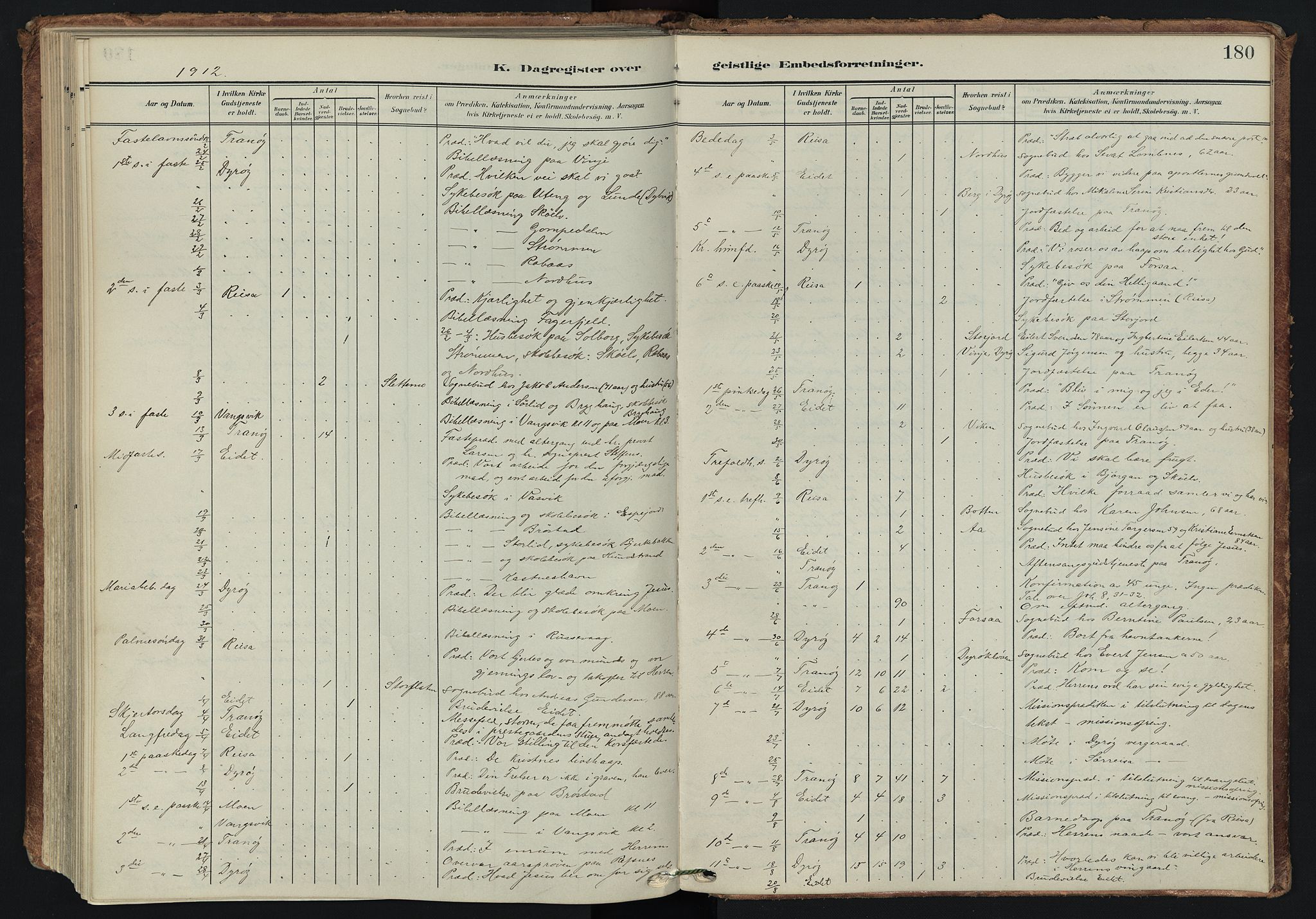 Tranøy sokneprestkontor, AV/SATØ-S-1313/I/Ia/Iaa/L0014kirke: Parish register (official) no. 14, 1905-1919, p. 180