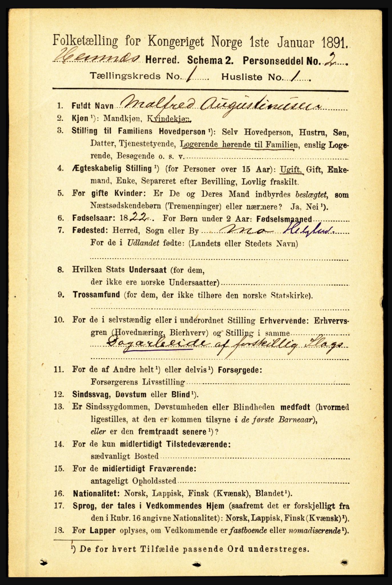 RA, 1891 census for 1832 Hemnes, 1891, p. 215