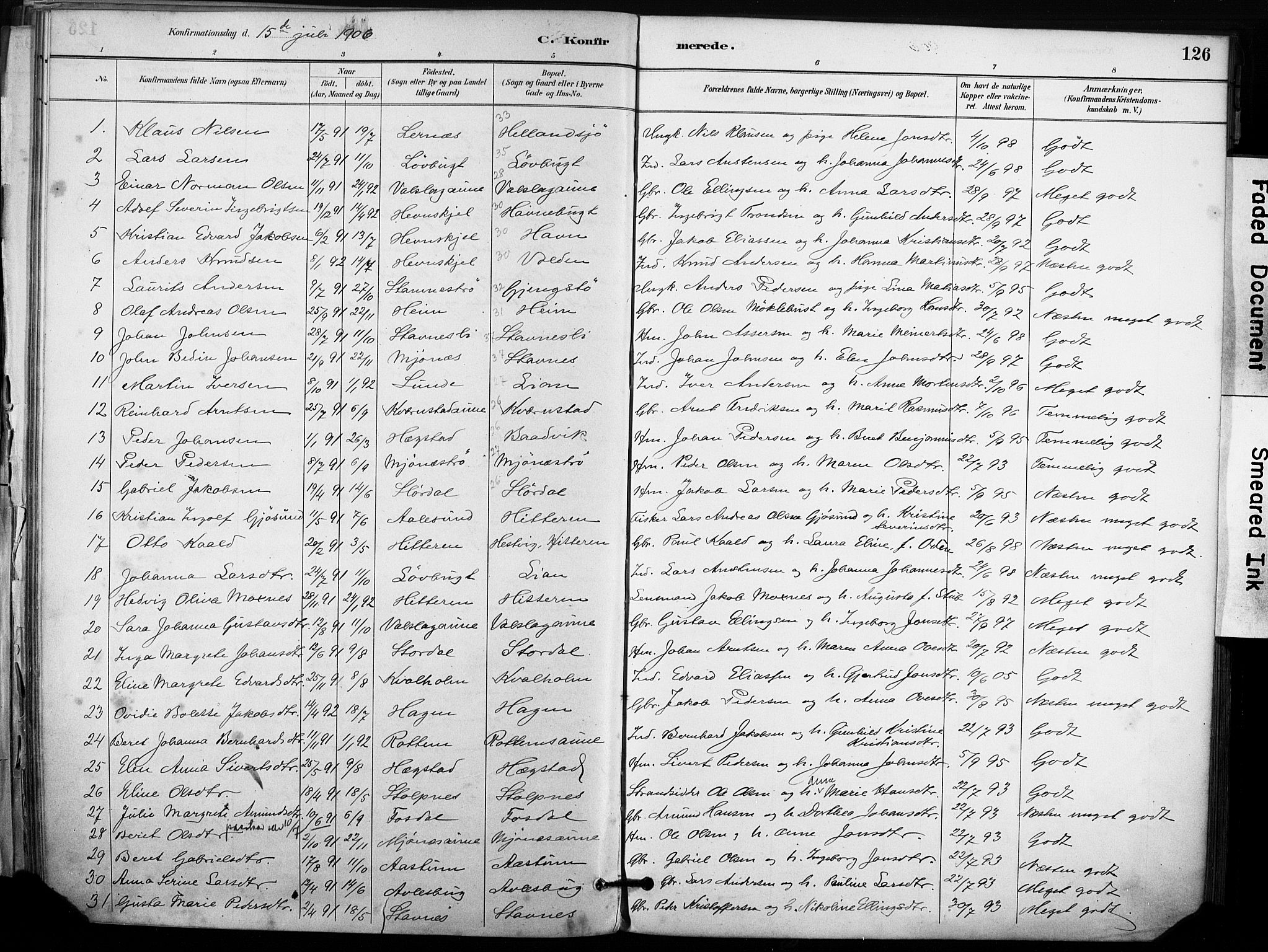 Ministerialprotokoller, klokkerbøker og fødselsregistre - Sør-Trøndelag, SAT/A-1456/633/L0518: Parish register (official) no. 633A01, 1884-1906, p. 126