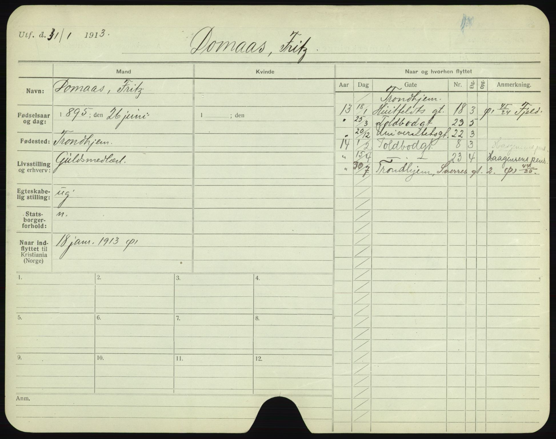 Oslo folkeregister, Registerkort, AV/SAO-A-11715/F/Fa/Fac/L0002: Menn, 1906-1914, p. 657a