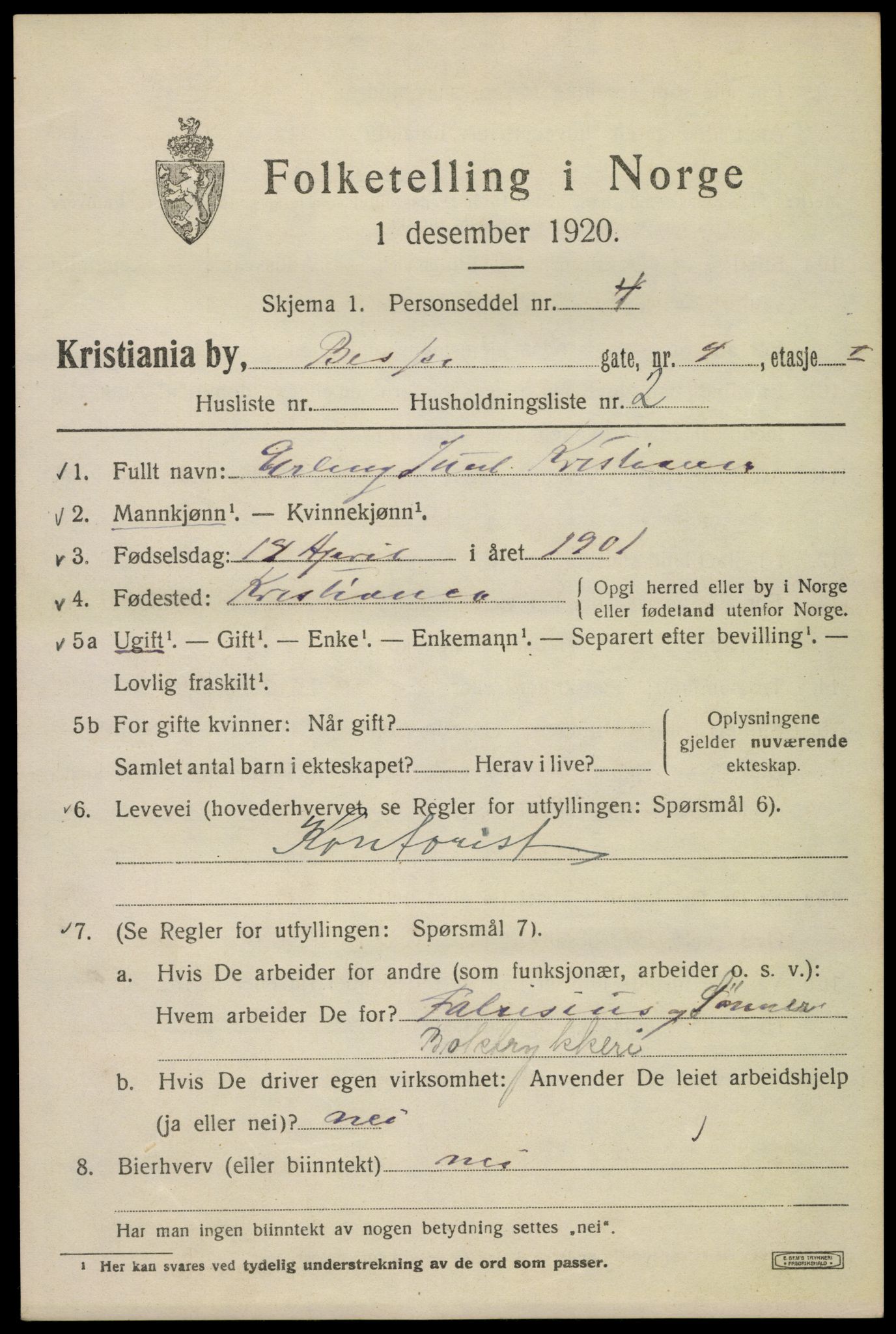SAO, 1920 census for Kristiania, 1920, p. 157035