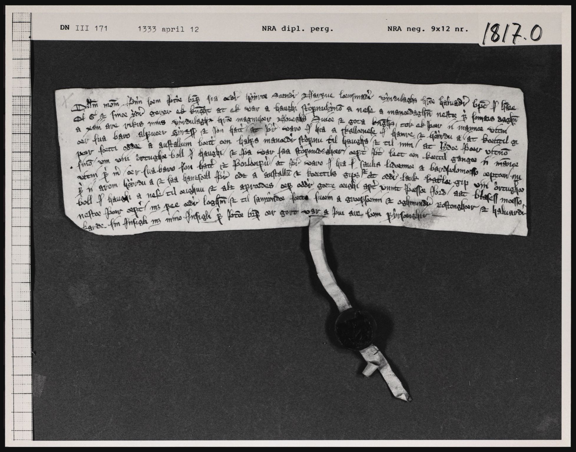 Riksarkivets diplomsamling, AV/RA-EA-5965/F01/F01a/L0029: Dokumenter, 1333, p. 7
