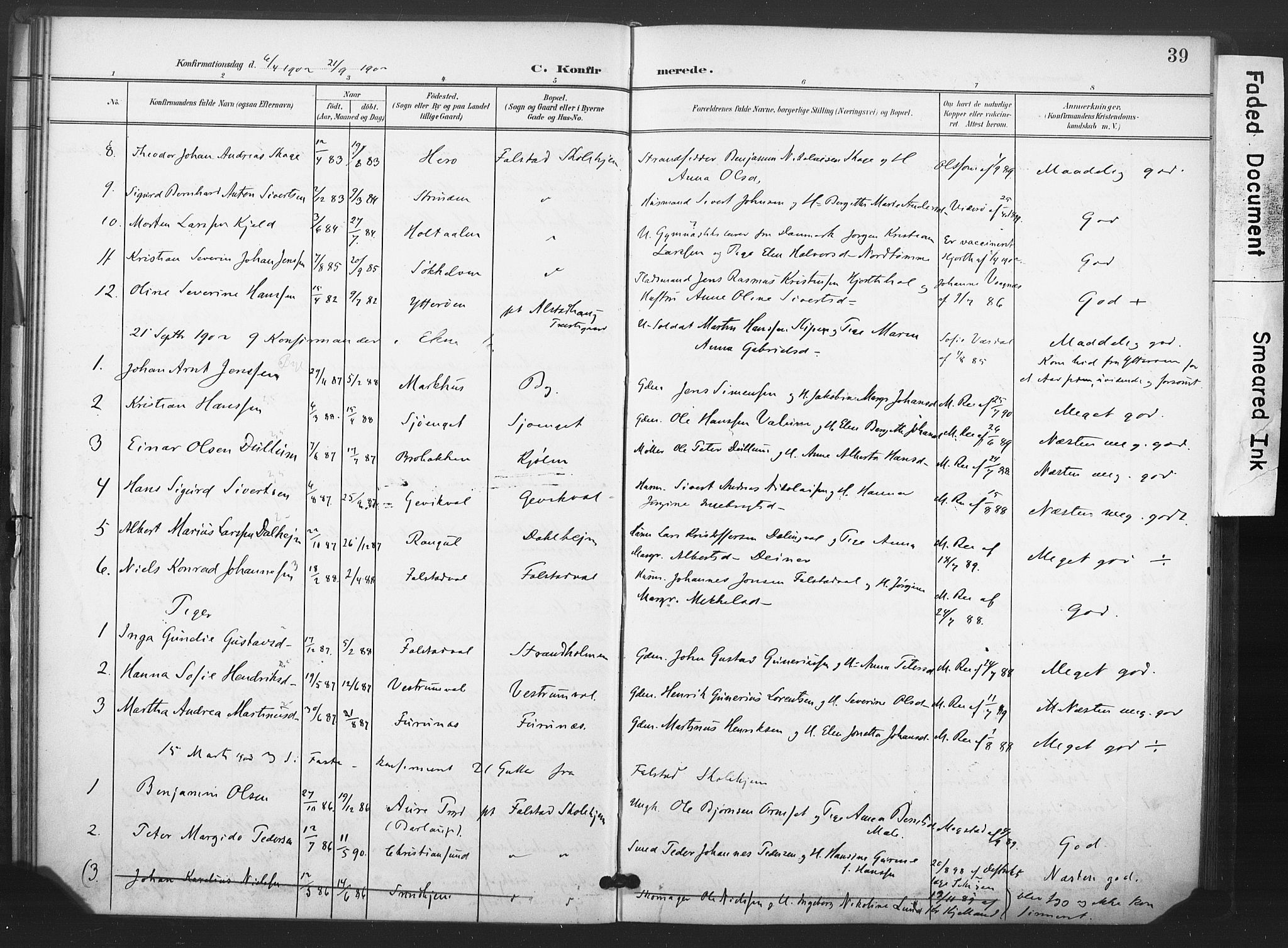 Ministerialprotokoller, klokkerbøker og fødselsregistre - Nord-Trøndelag, SAT/A-1458/719/L0179: Parish register (official) no. 719A02, 1901-1923, p. 39