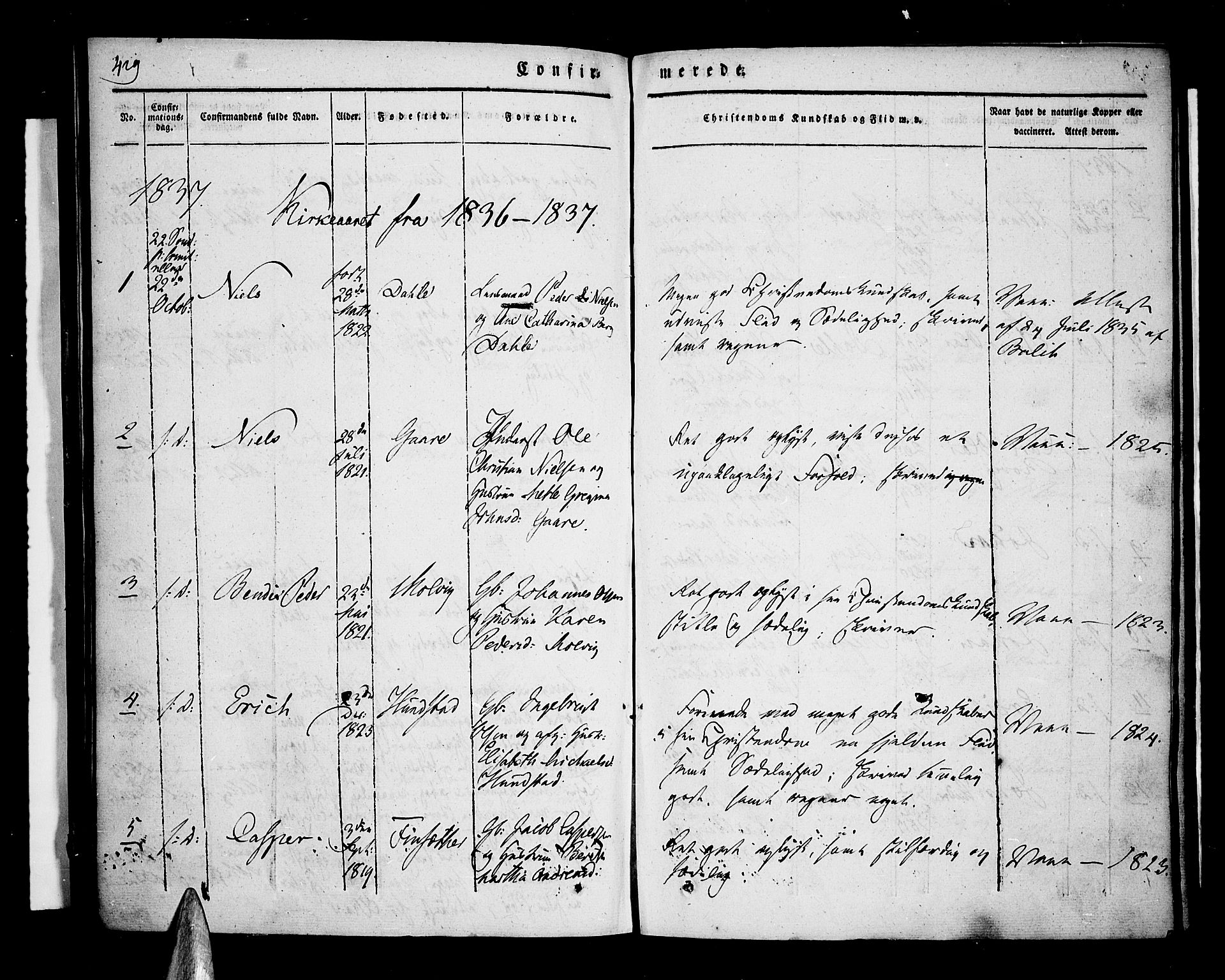 Kvæfjord sokneprestkontor, AV/SATØ-S-1323/G/Ga/Gaa/L0003kirke: Parish register (official) no. 3, 1830-1857, p. 429