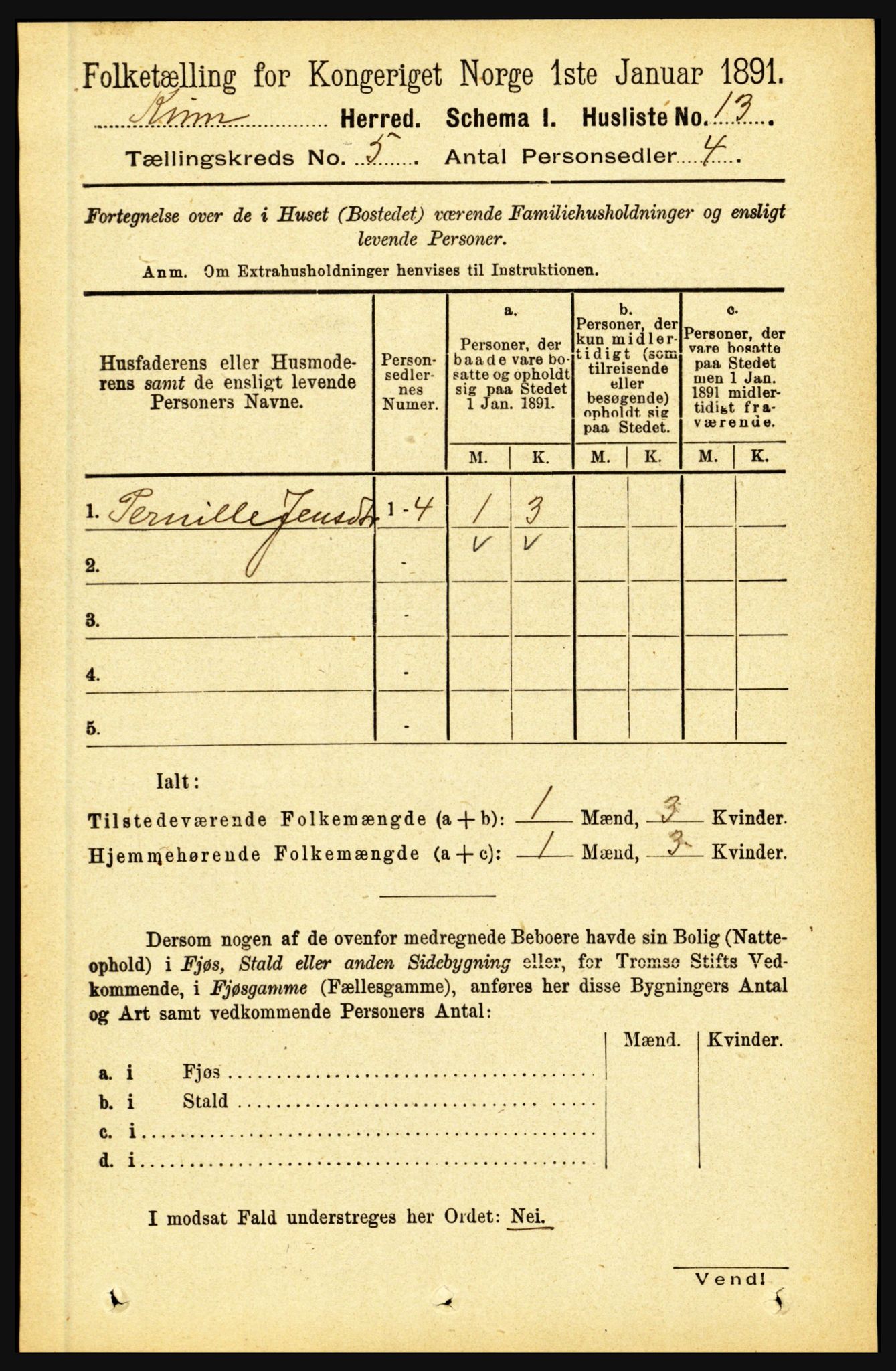 RA, 1891 census for 1437 Kinn, 1891, p. 1752