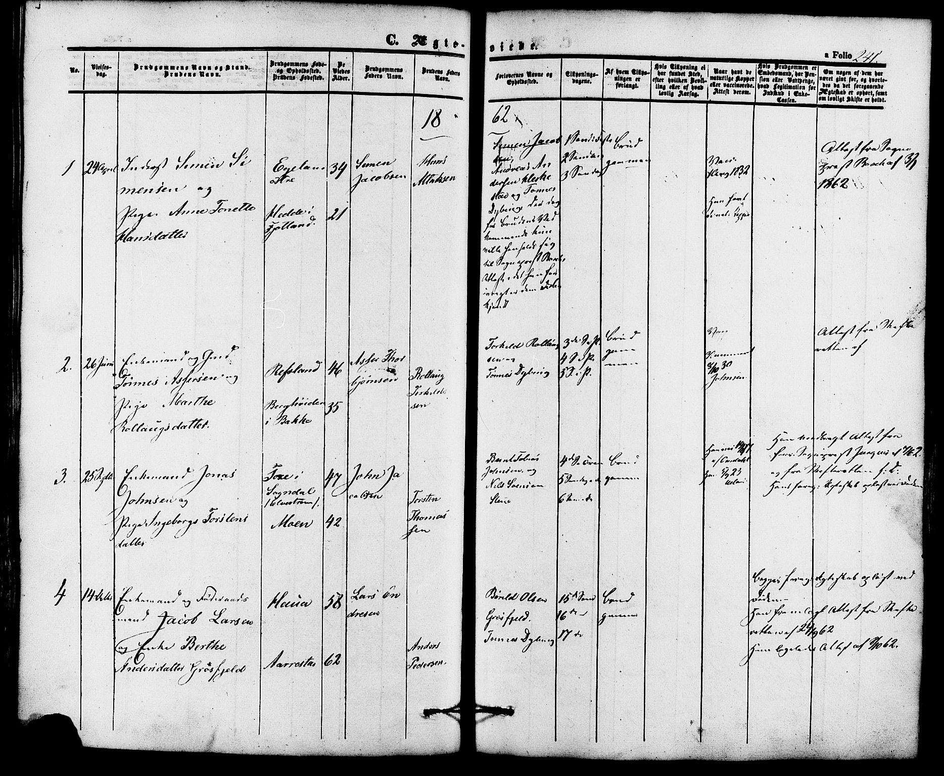 Lund sokneprestkontor, AV/SAST-A-101809/S06/L0010: Parish register (official) no. A 9, 1854-1886, p. 241