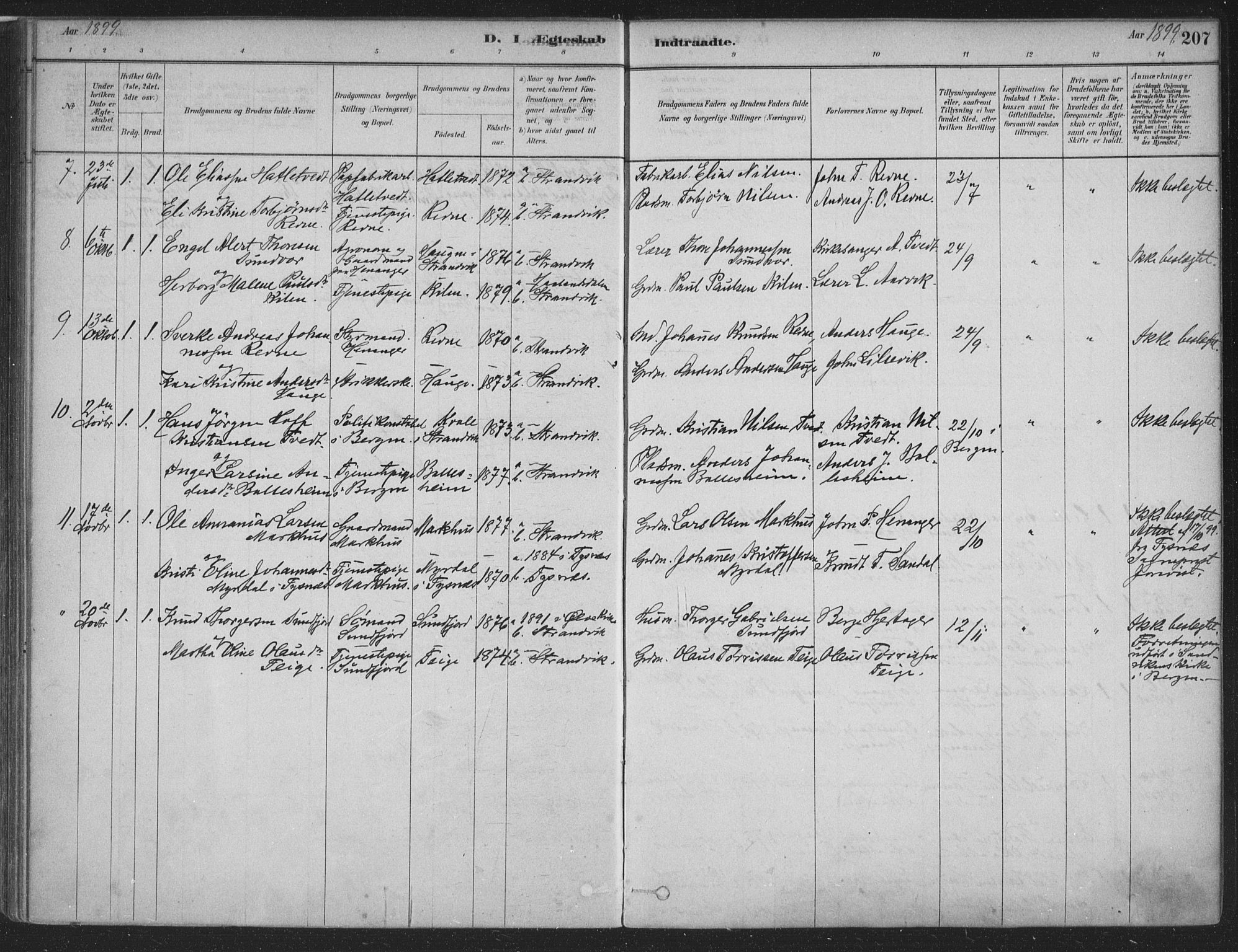 Fusa sokneprestembete, SAB/A-75401/H/Haa: Parish register (official) no. D 1, 1880-1938, p. 207