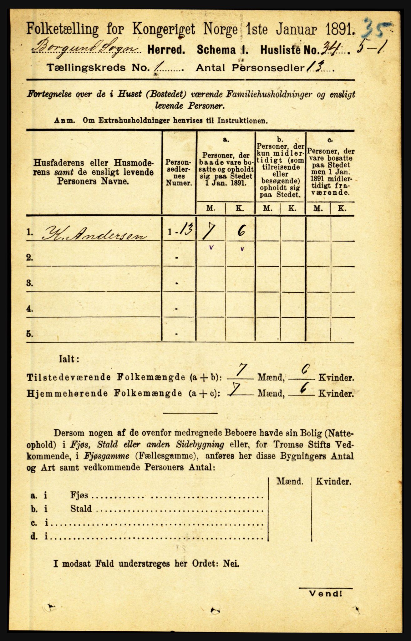 RA, 1891 census for 1423 Borgund, 1891, p. 47