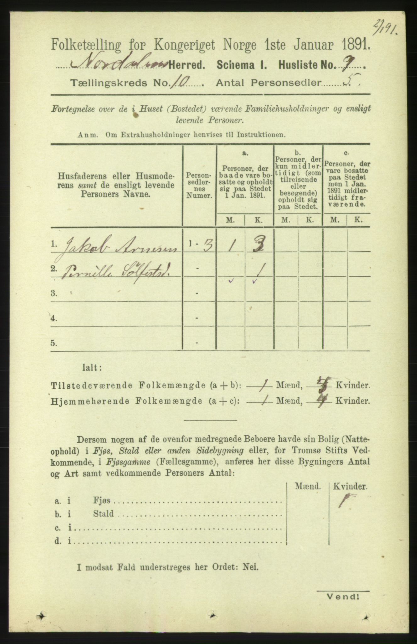 RA, 1891 census for 1524 Norddal, 1891, p. 2158