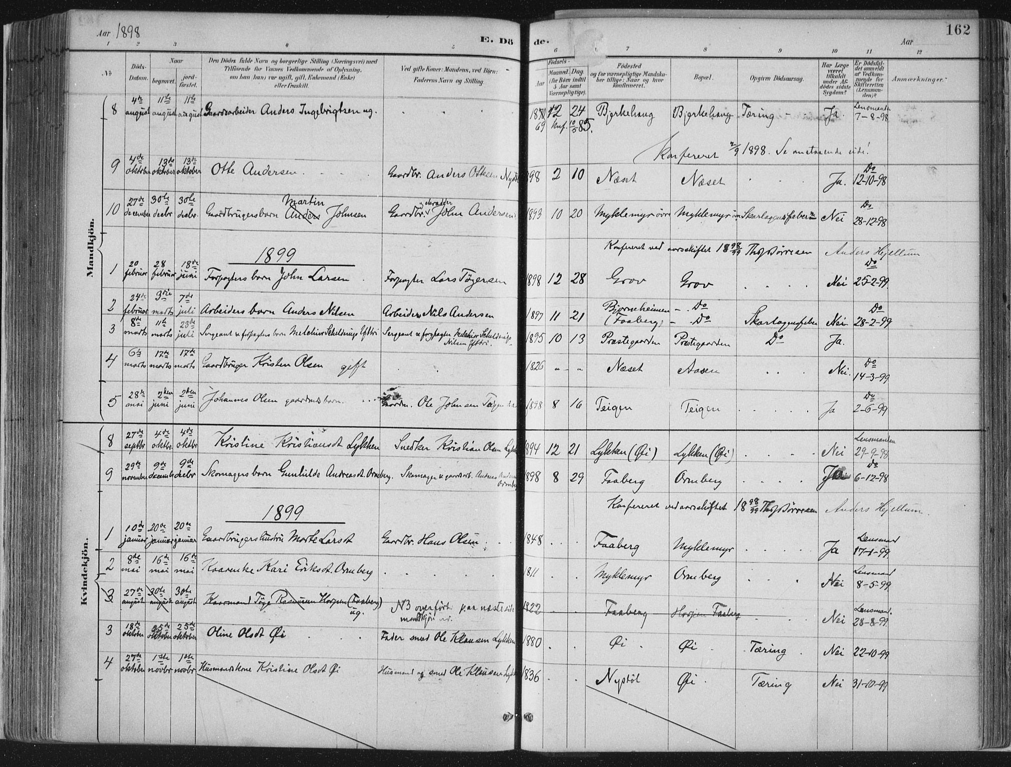 Jostedal sokneprestembete, AV/SAB-A-80601/H/Haa/Haab/L0001: Parish register (official) no. B 1, 1887-1914, p. 162